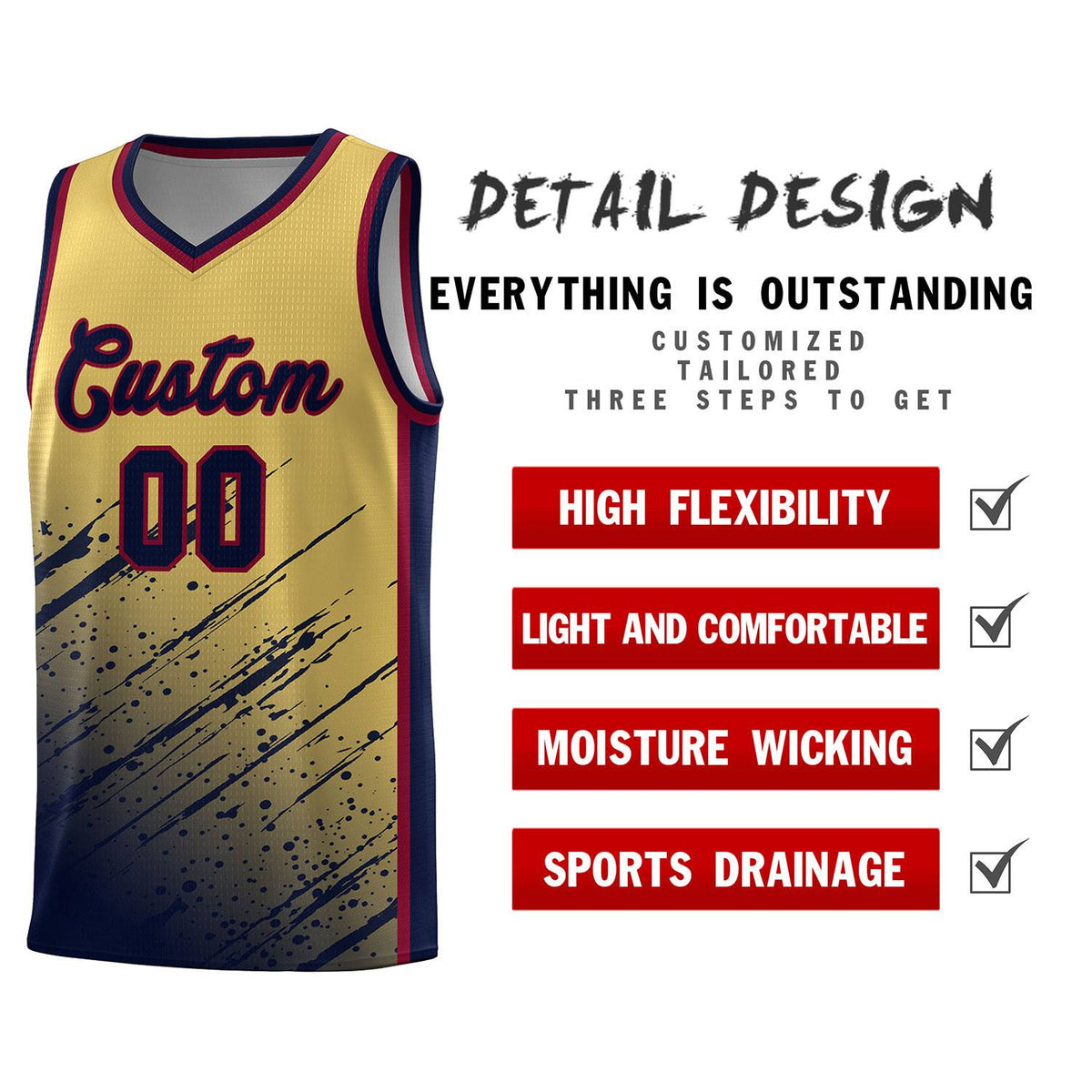 Custom Khaki Basketball Kits With Navy Paint Graffiti