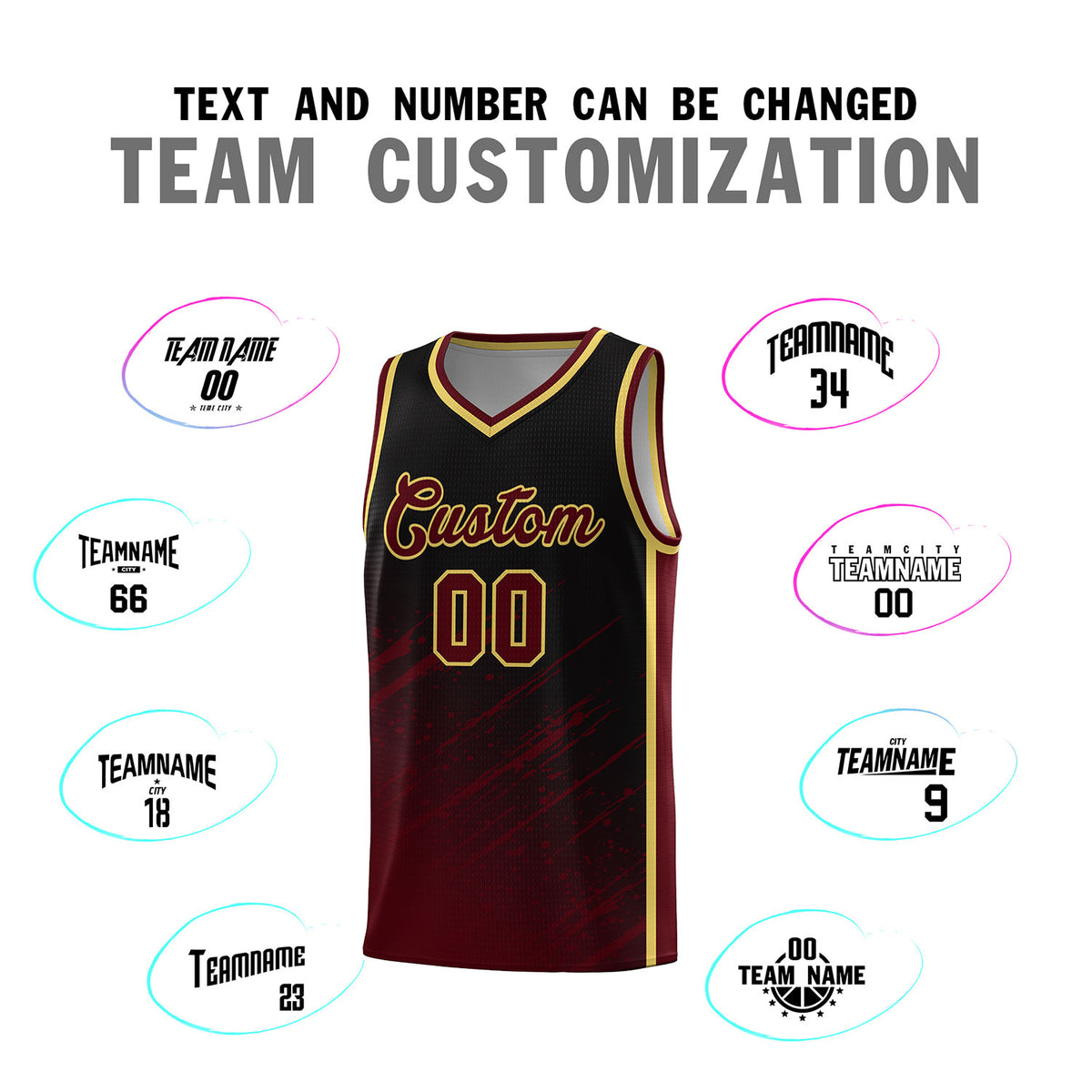 Custom Black Basketball Kits With Crimson Paint Graffiti