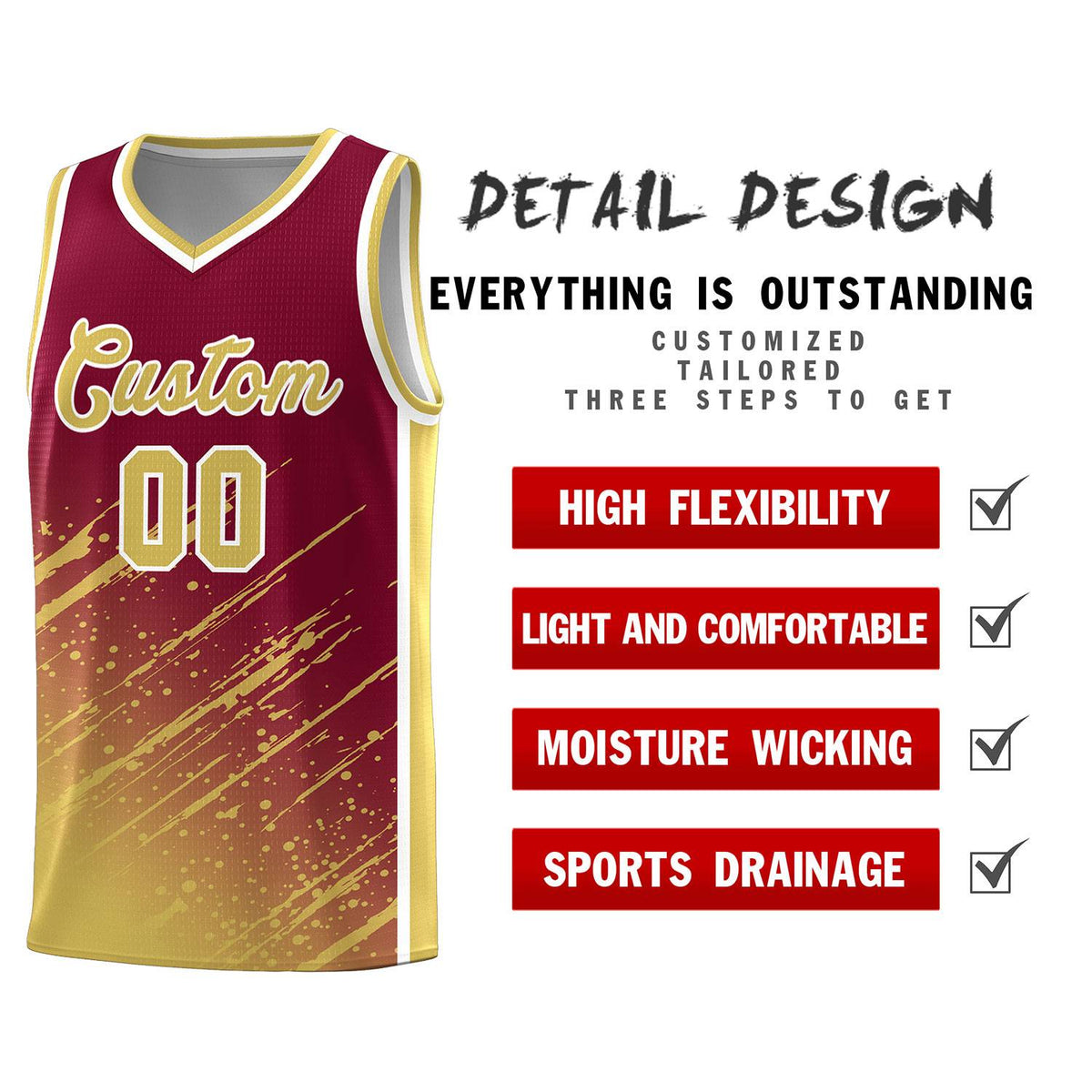 Custom Crimson Basketball Kits With Khaki Paint Graffiti