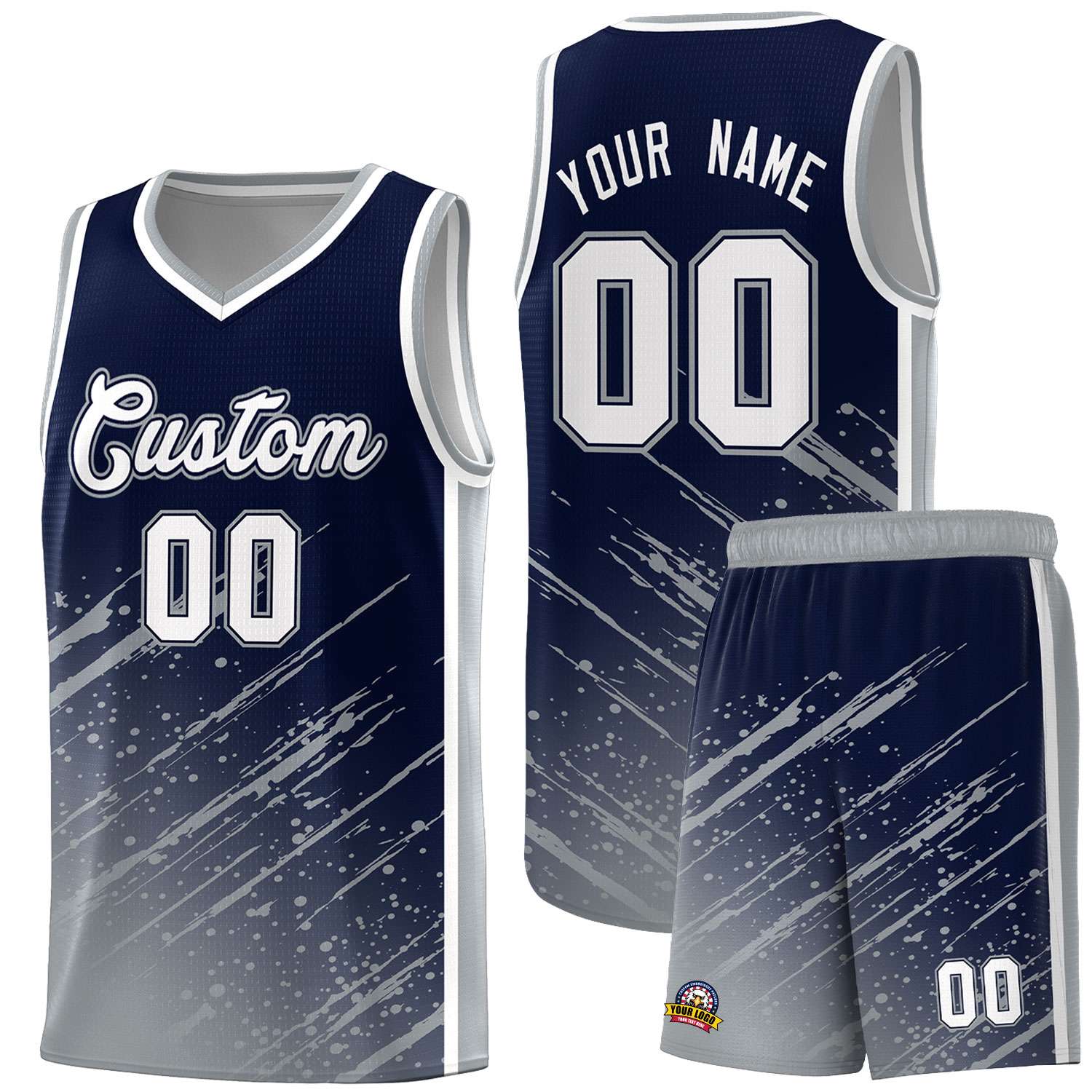 Custom Navy Basketball Kits With Gray Paint Graffiti