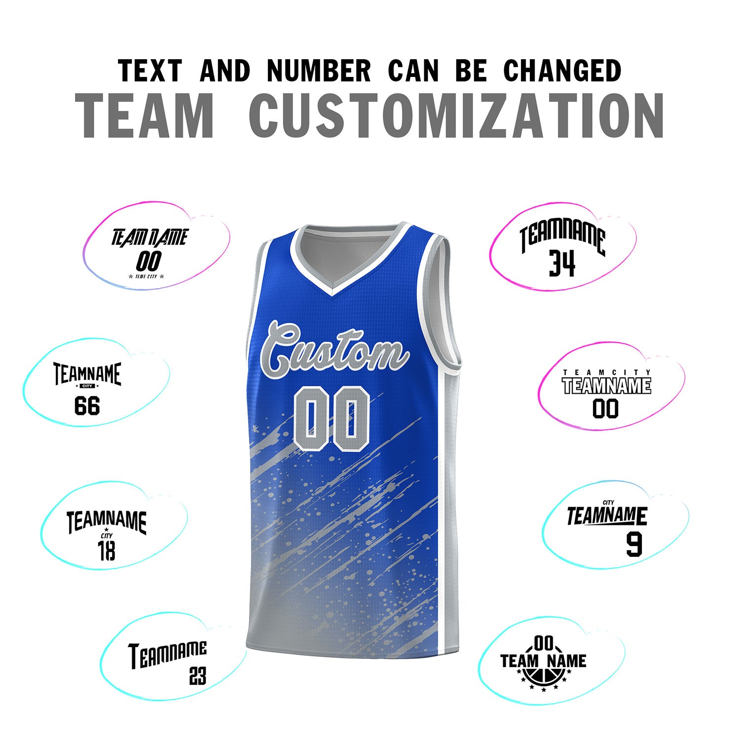 Custom Royal Basketball Kits With Gray Paint Graffiti
