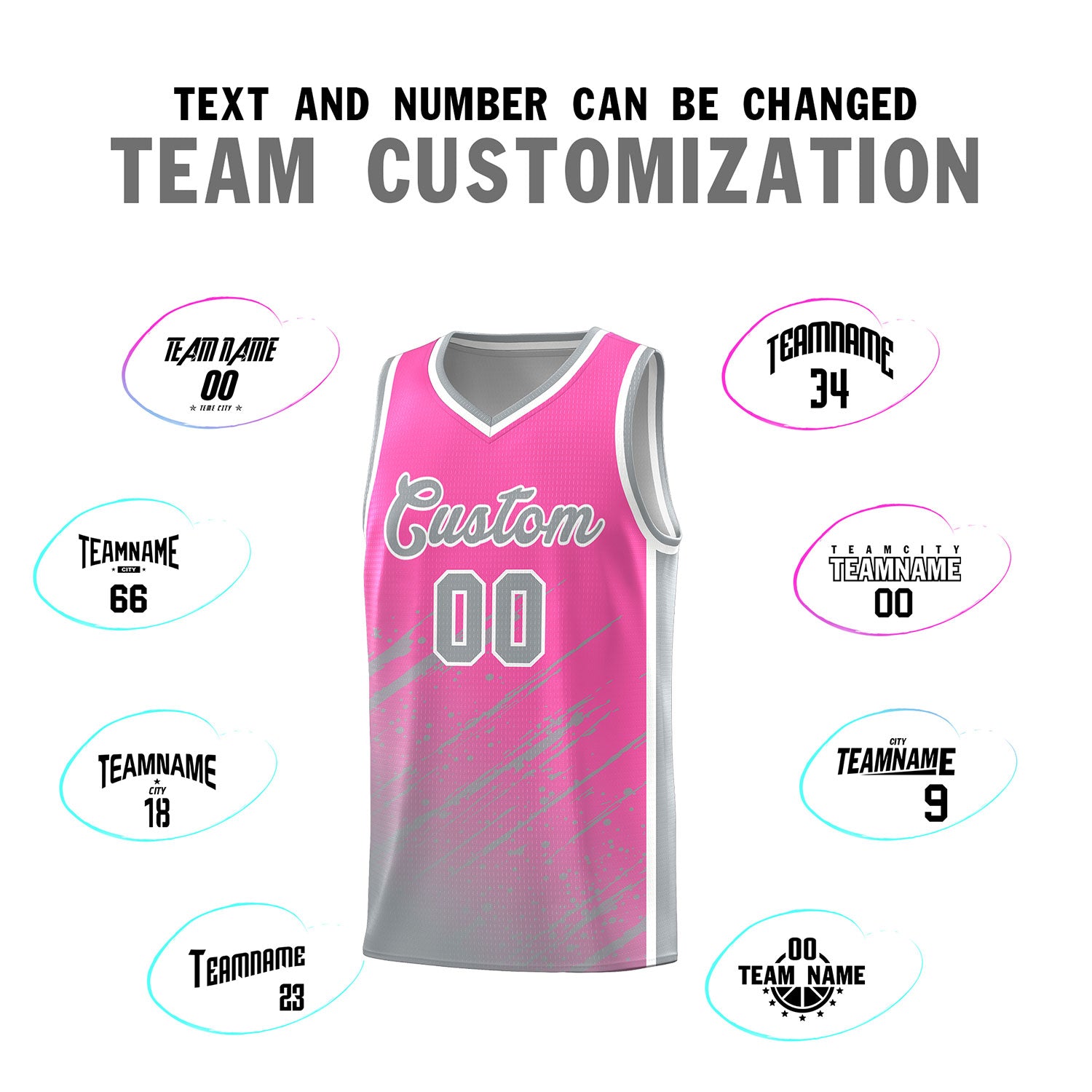 Custom Pink Basketball Kits With Gray Paint Graffiti