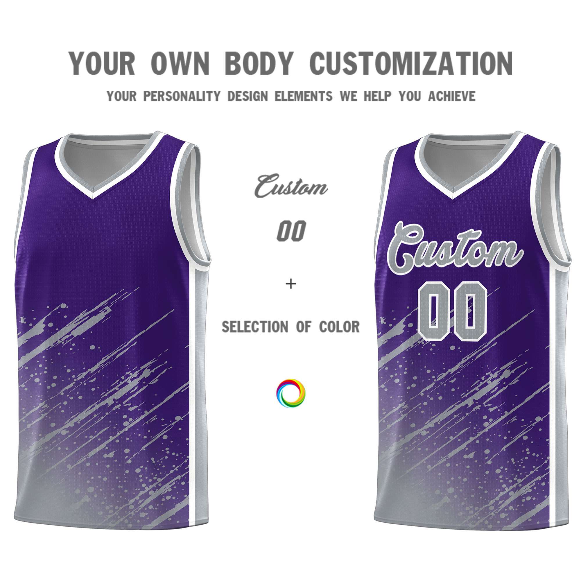 Custom Purple Basketball Kits With Gray Paint Graffiti