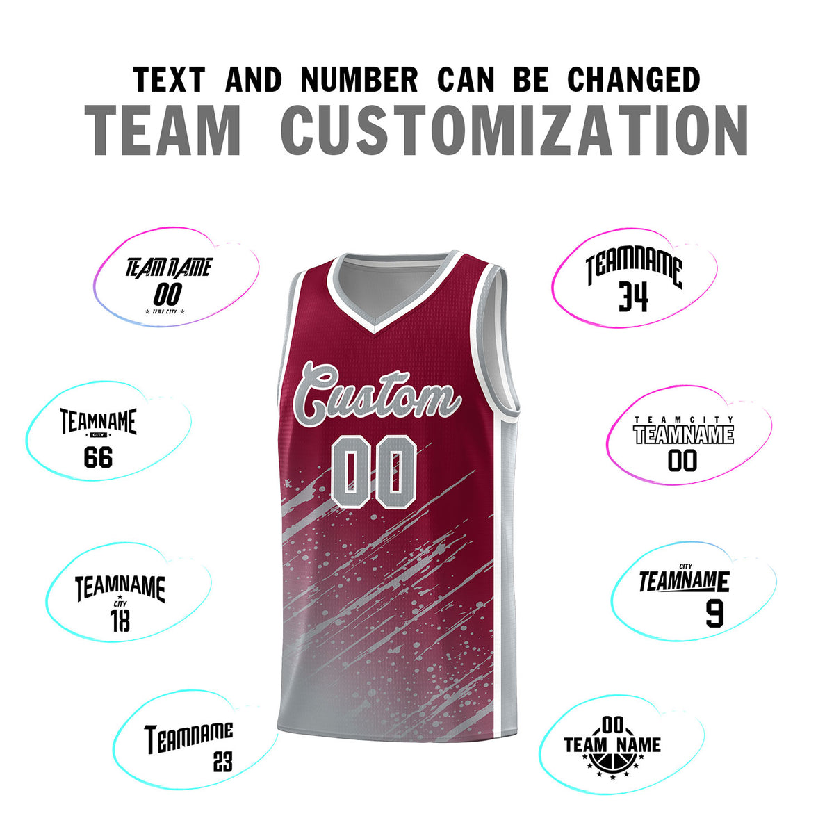 Custom Crimson Basketball Kits With Gray Paint Graffiti