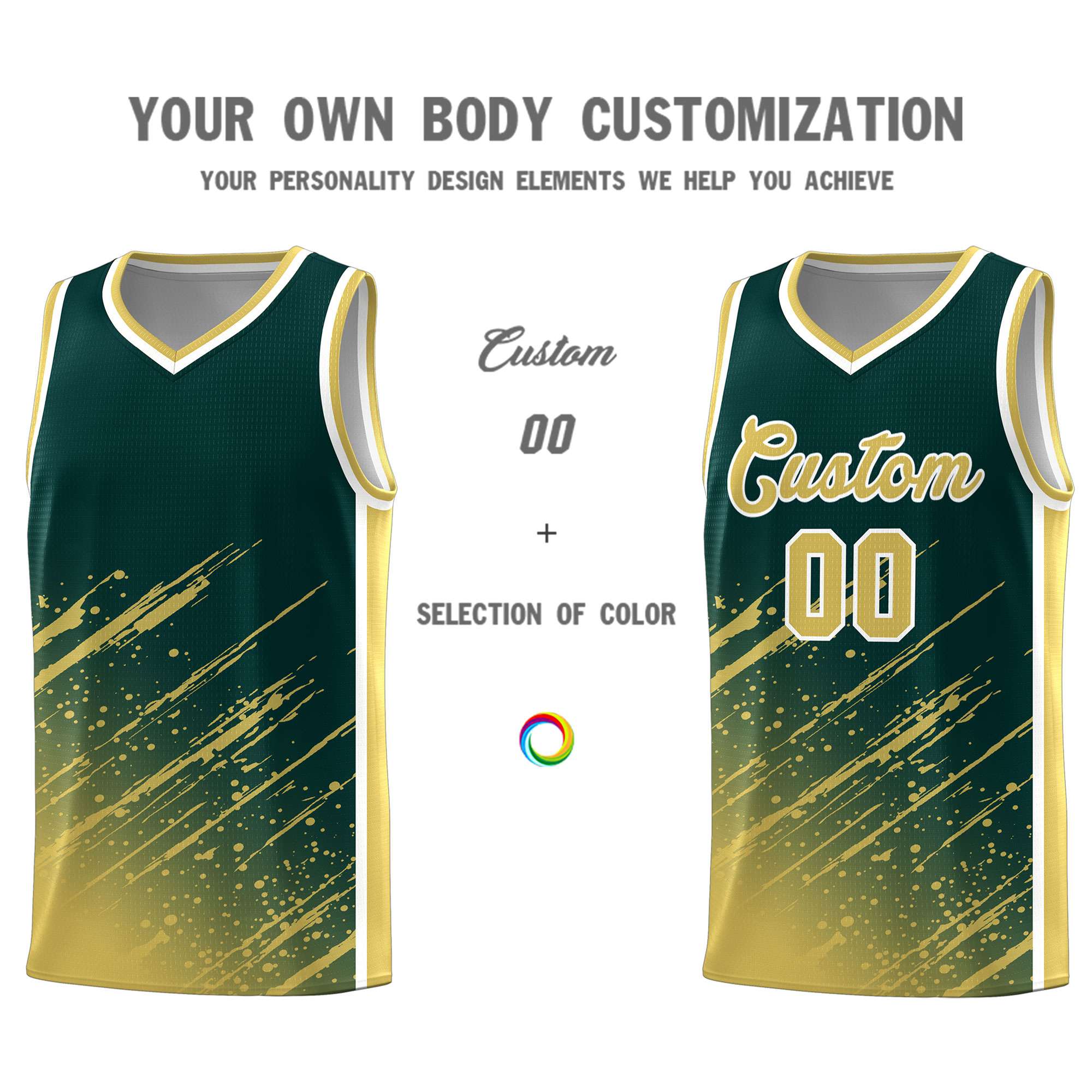 Custom Midnight Green Basketball Kits With Khaki Paint Graffiti