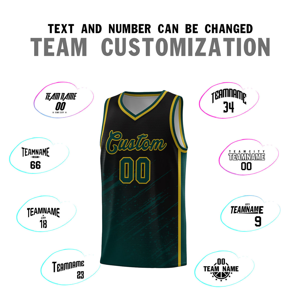Custom Black Basketball Kits With Midnight Green Paint Graffiti