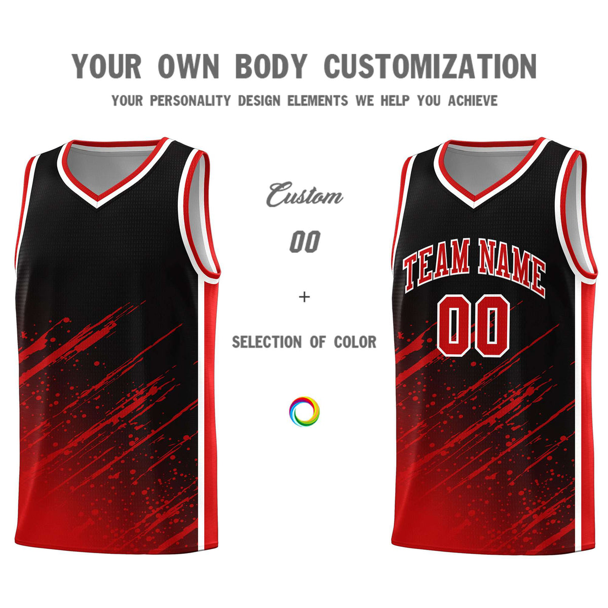 Custom Black Basketball Kits With Red Paint Graffiti