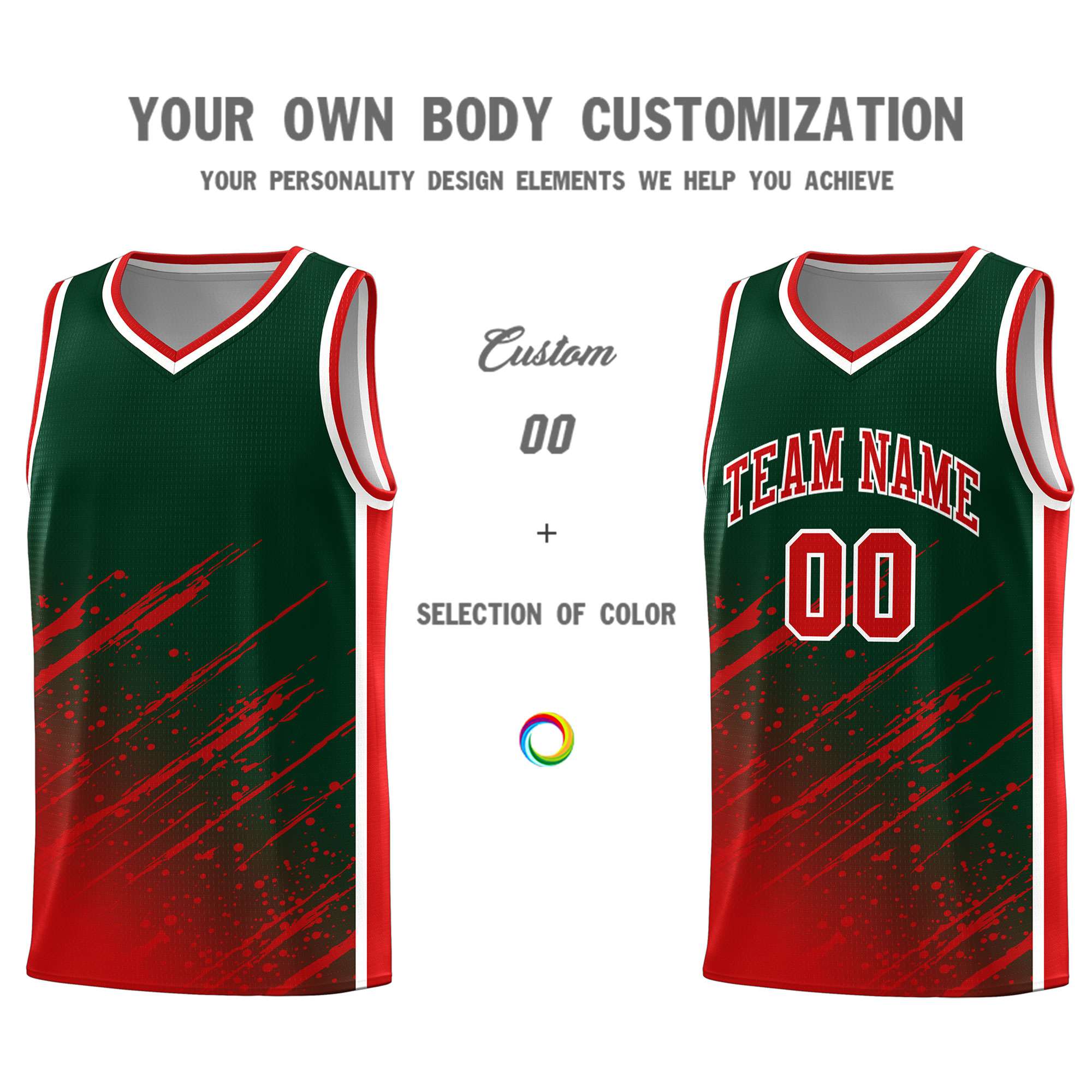Custom Green Basketball Kits With Red Paint Graffiti