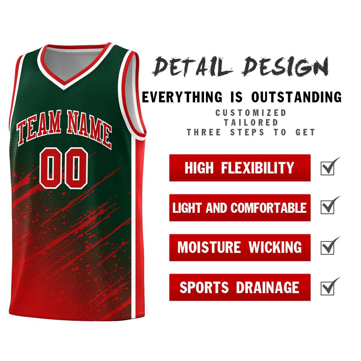 Custom Green Basketball Kits With Red Paint Graffiti