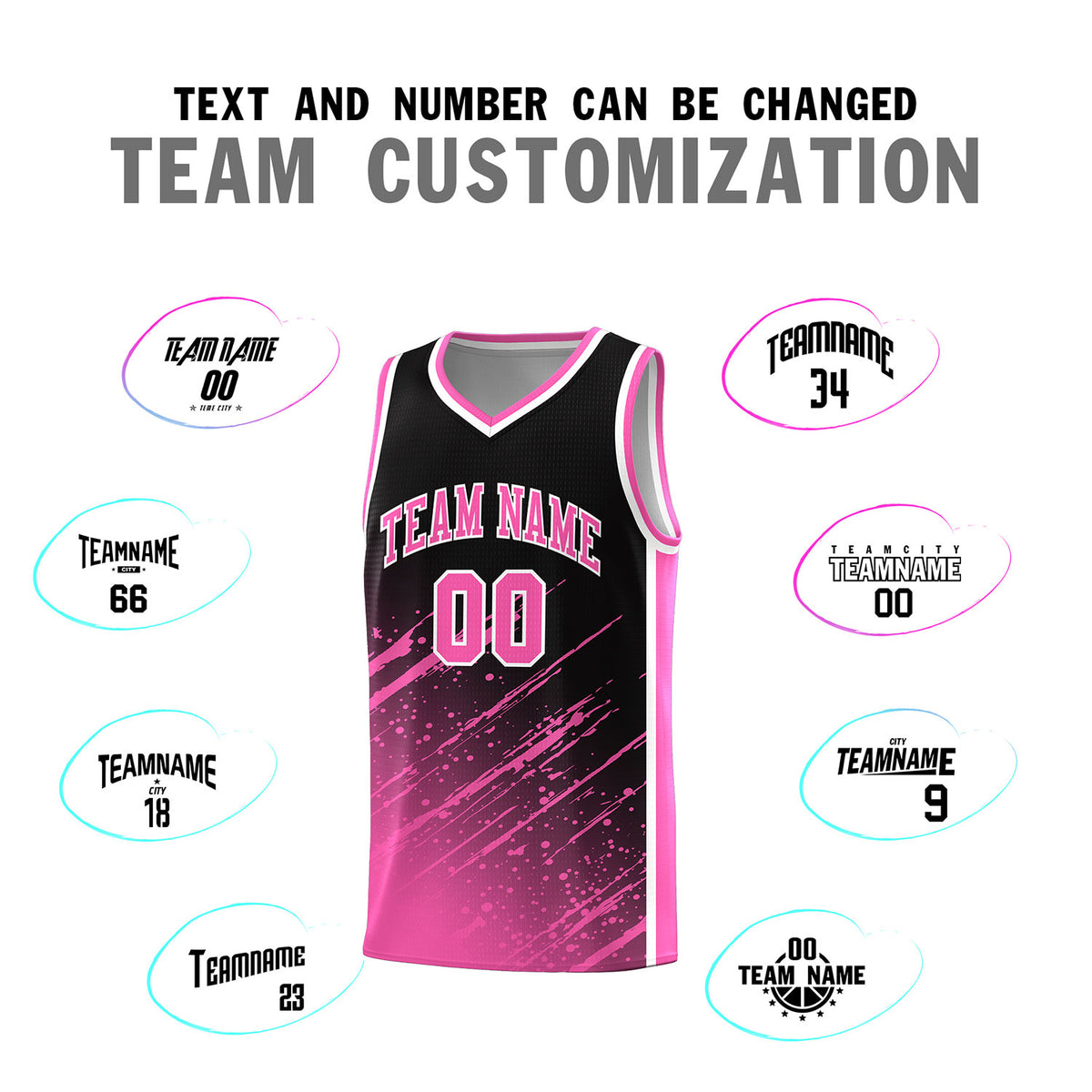 Custom Black Basketball Kits With Pink Paint Graffiti