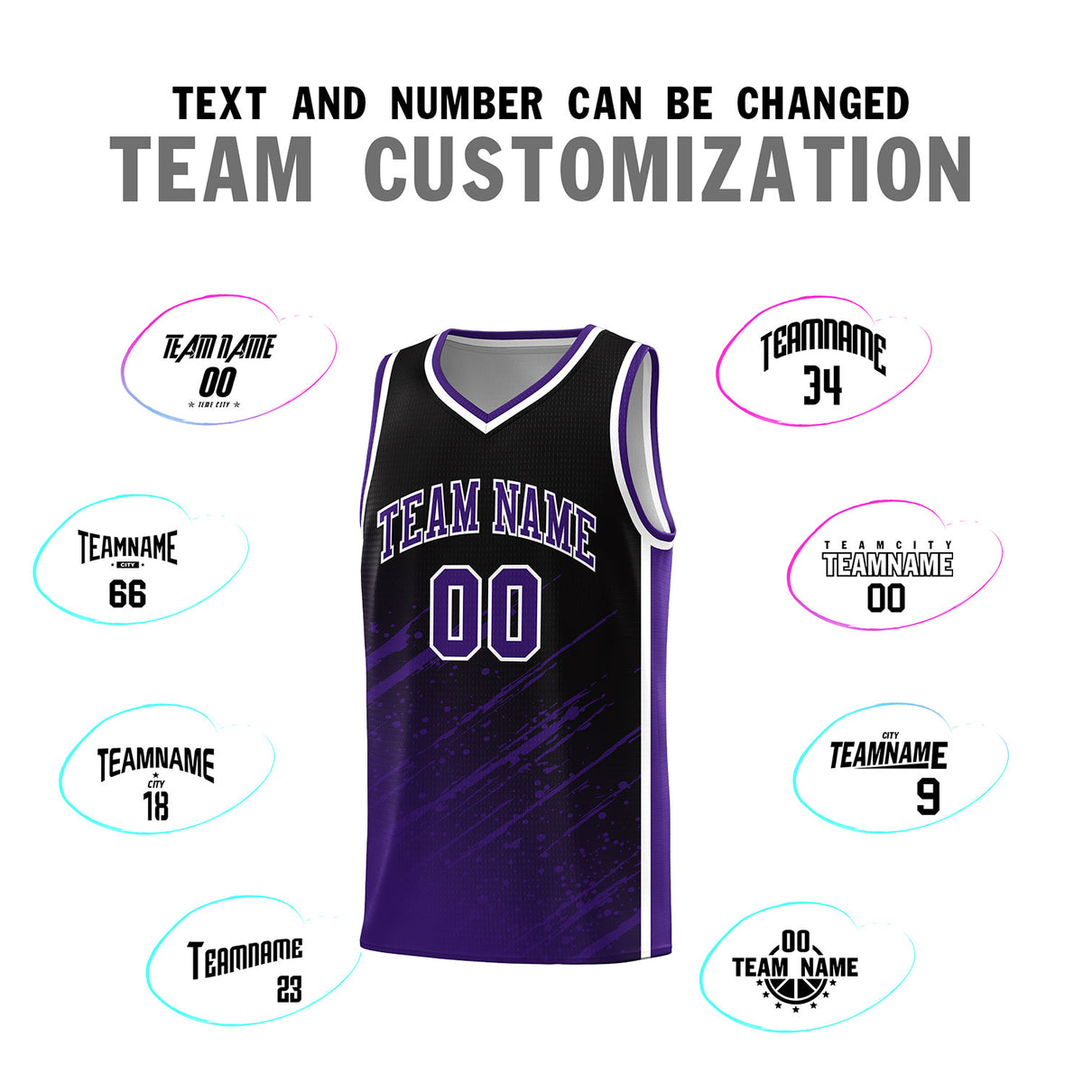 Custom Black Basketball Kits With Purple Paint Graffiti