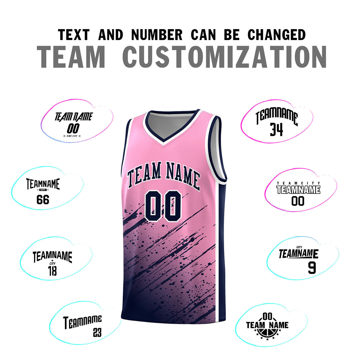 Custom Light Pink Basketball Kits With Navy Paint Graffiti