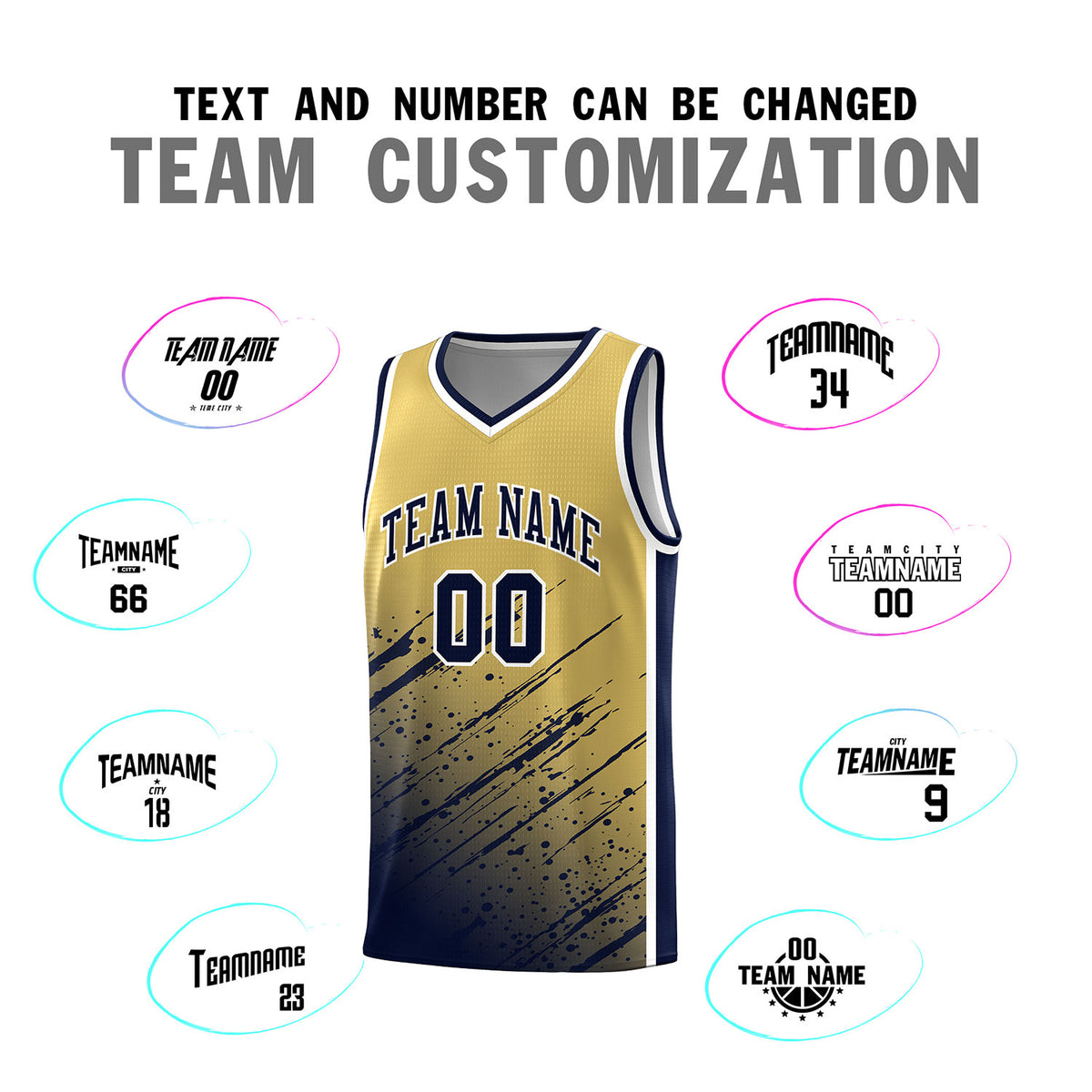 Custom Khaki Basketball Kits With Navy Paint Graffiti