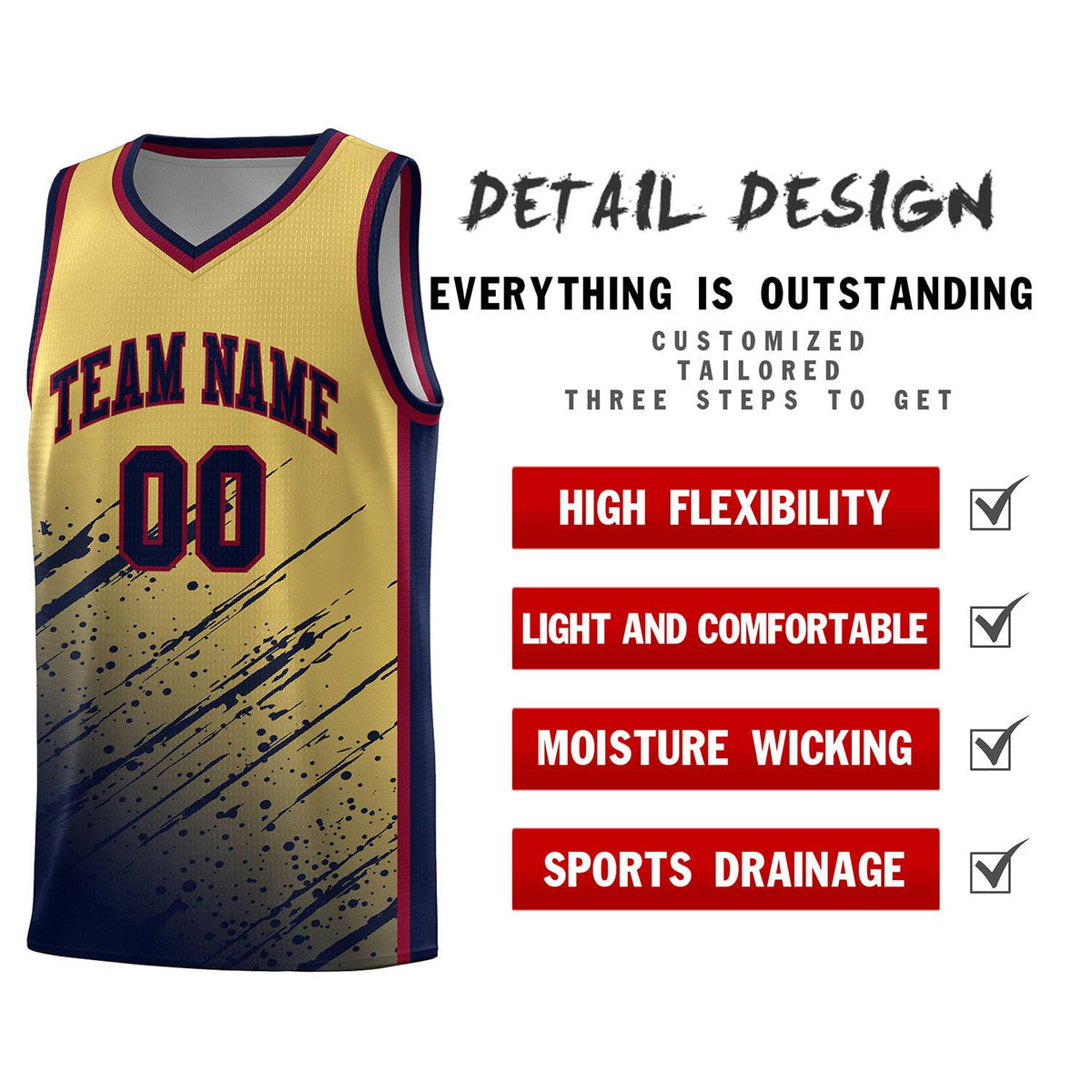 Custom Khaki Basketball Kits With Navy Paint Graffiti