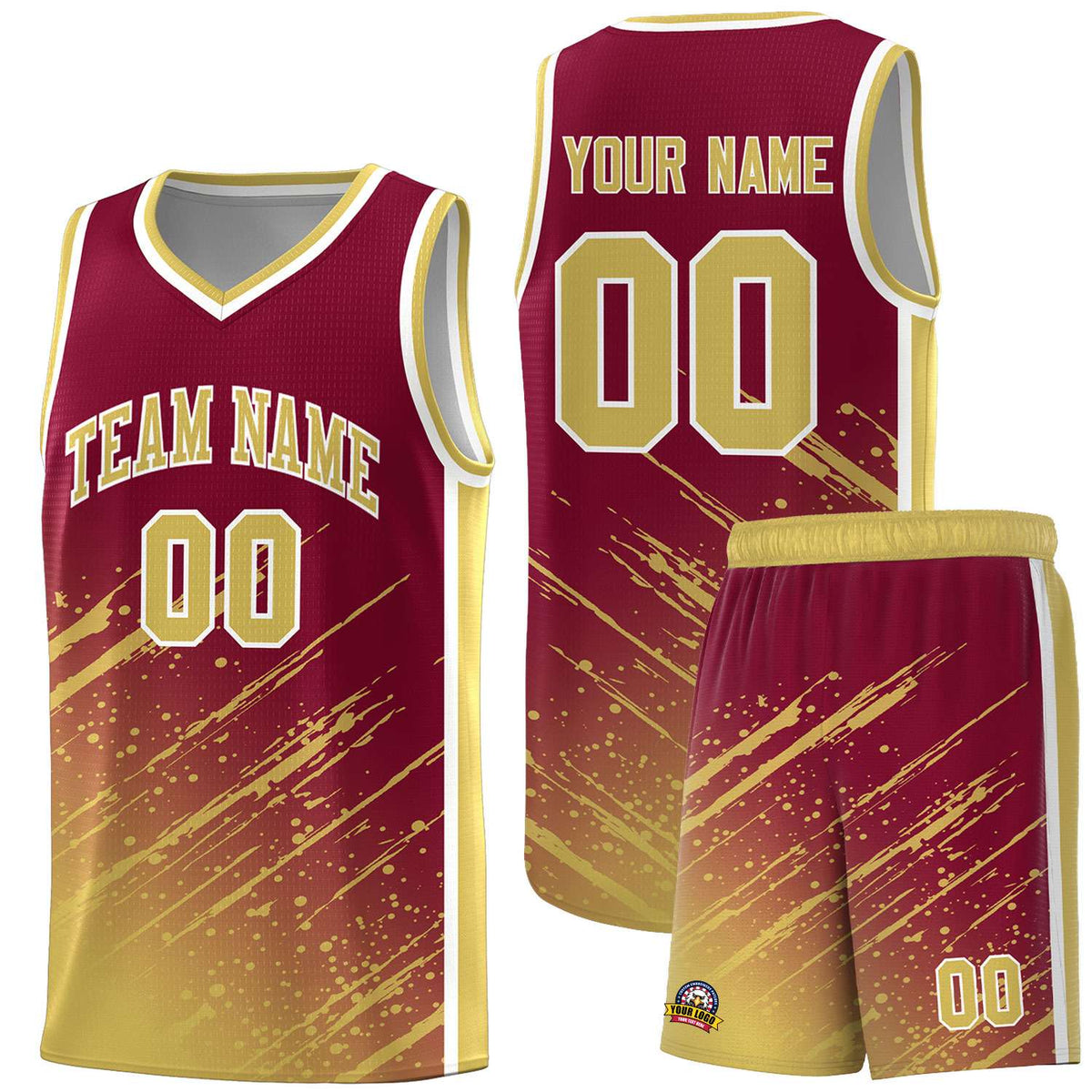 Custom Crimson Basketball Kits With Khaki Paint Graffiti