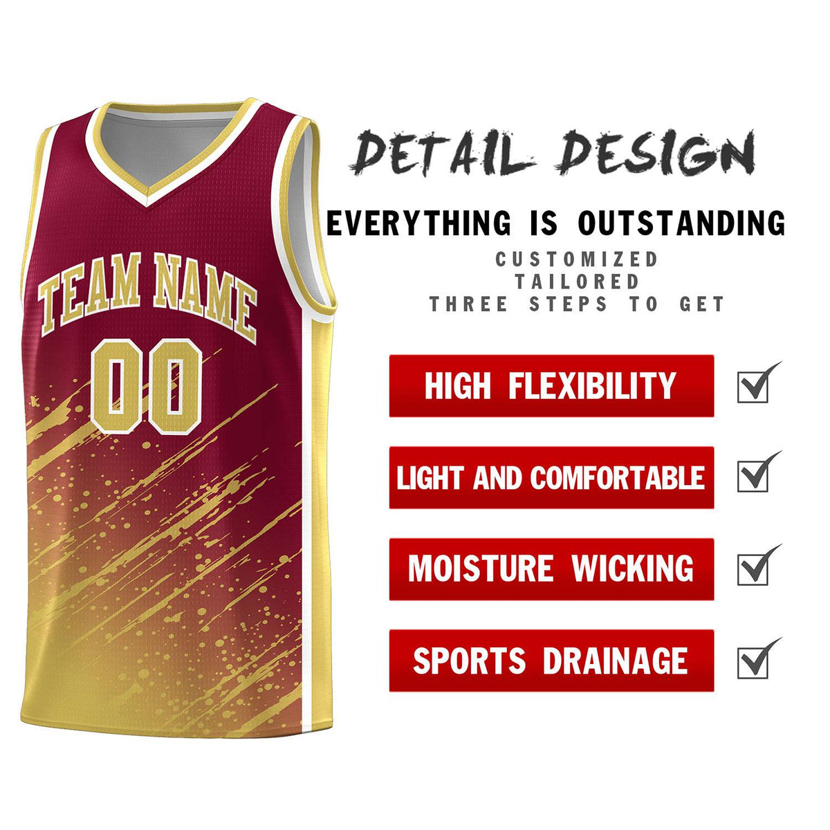 Custom Crimson Basketball Kits With Khaki Paint Graffiti