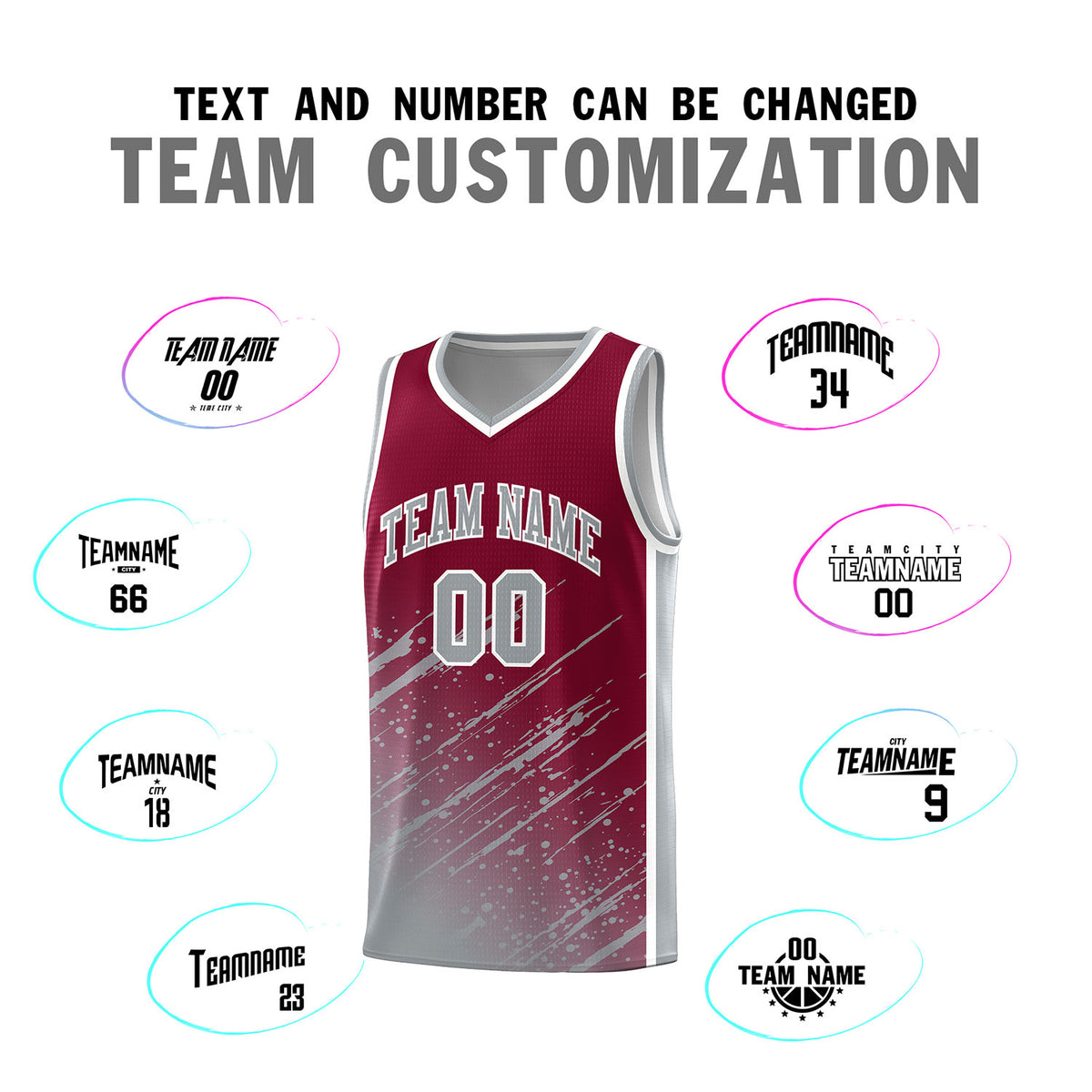 Custom Crimson Basketball Kits With Gray Paint Graffiti