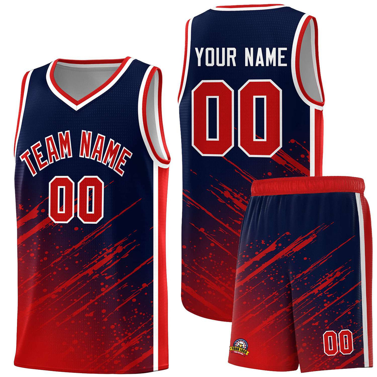 Custom Navy Basketball Kits With Red Paint Graffiti