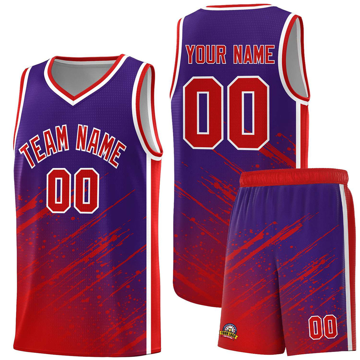 Custom Purple Basketball Kits With Red Paint Graffiti