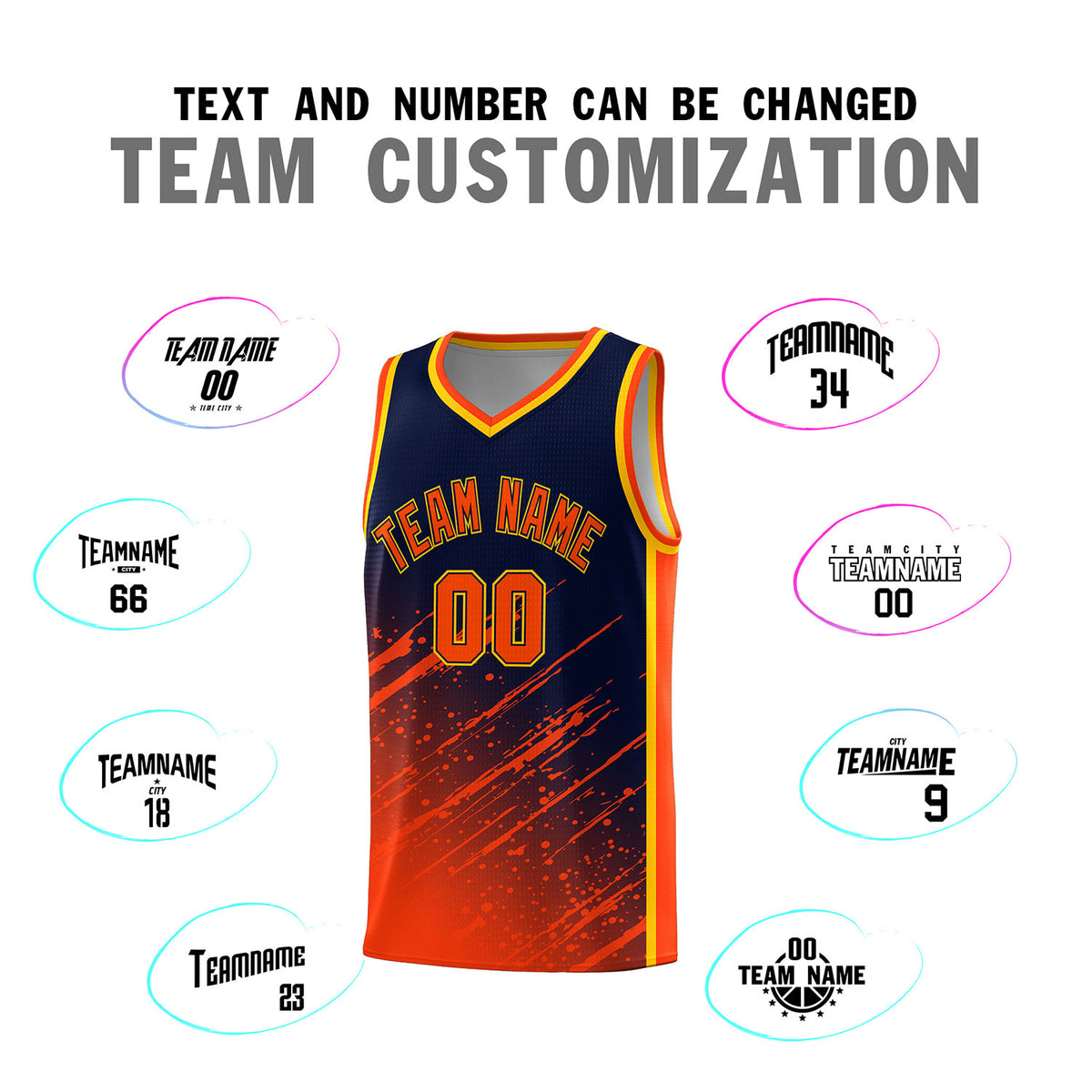 Custom Navy Basketball Kits With Orange Paint Graffiti