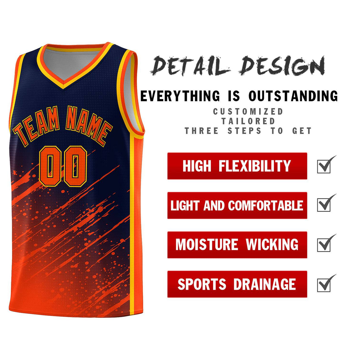 Custom Navy Basketball Kits With Orange Paint Graffiti