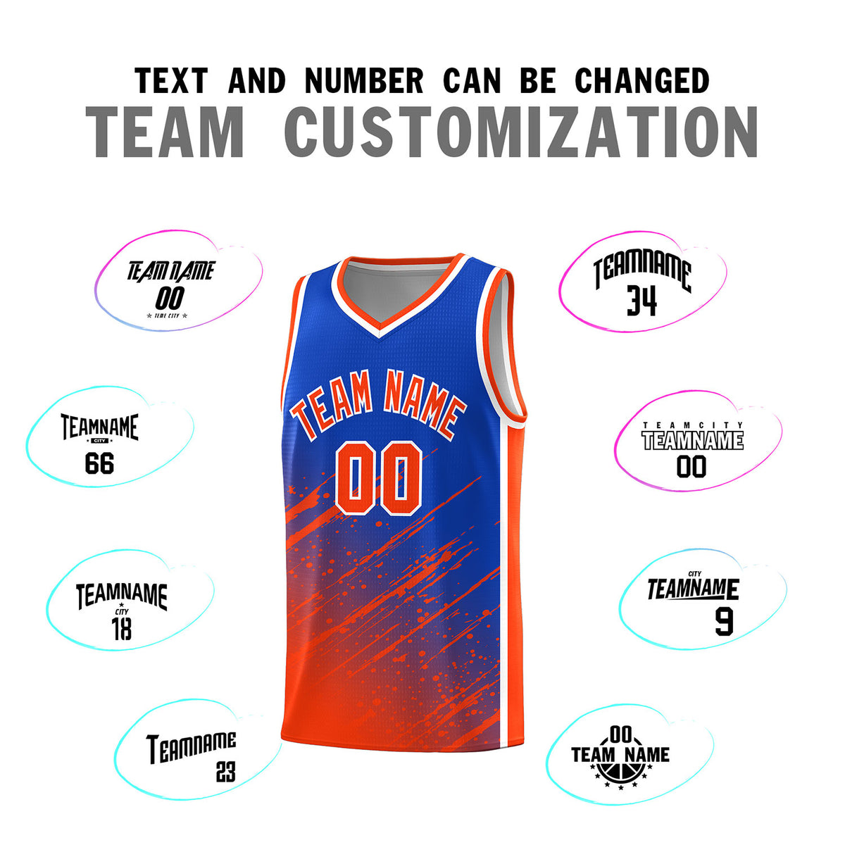 Custom Royal Basketball Kits With Orange Paint Graffiti