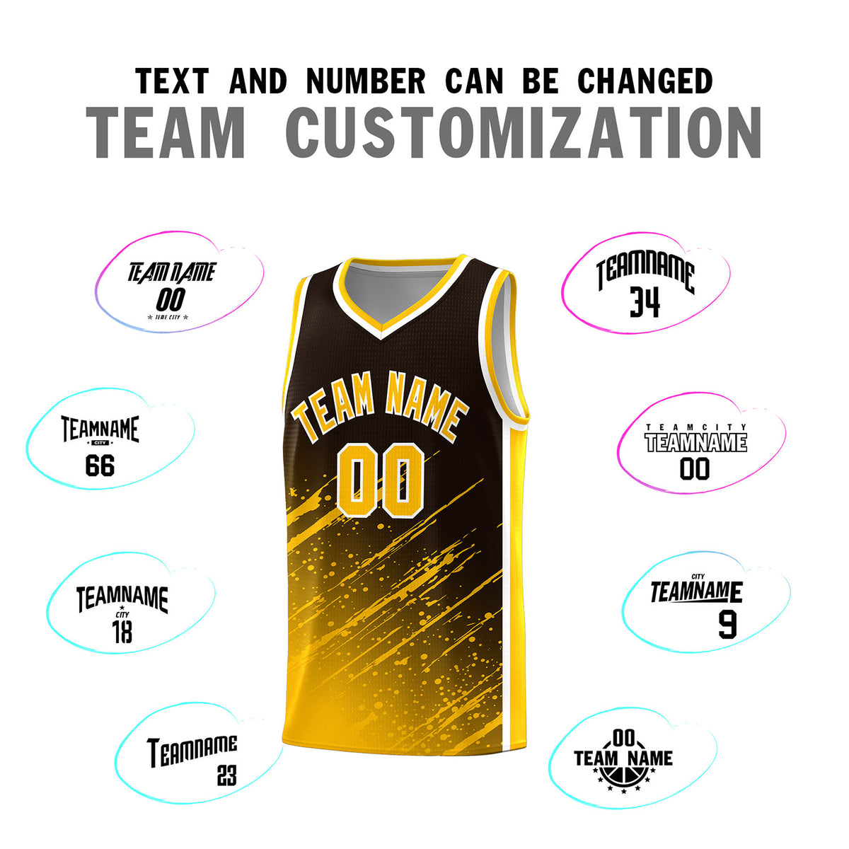 Custom Brown Basketball Kits With Yellow Paint Graffiti
