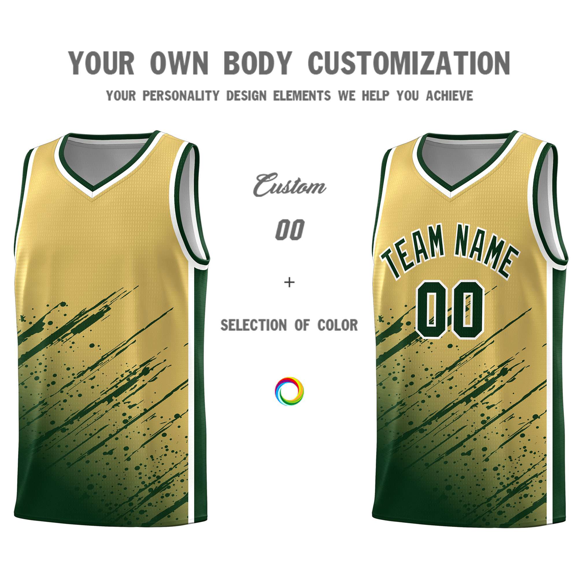 Custom Khaki Basketball Kits With Green Paint Graffiti