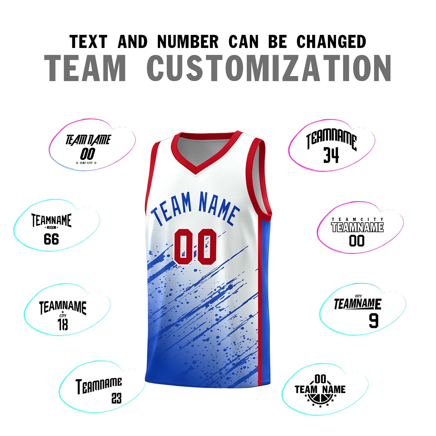 Custom White Basketball Kits With Royal Paint Graffiti