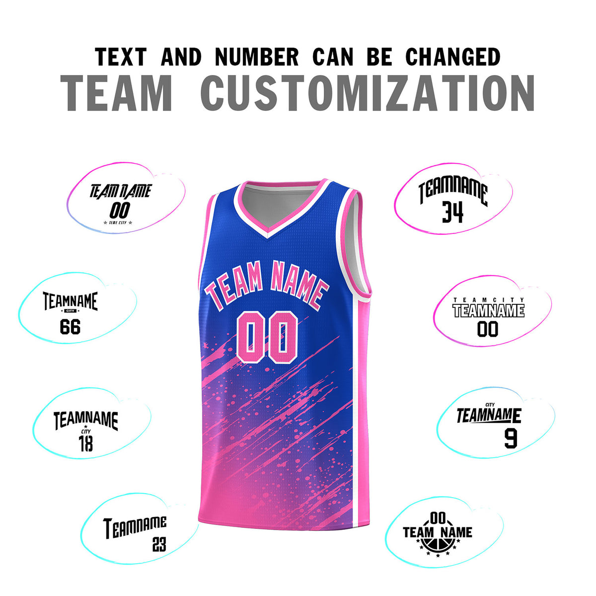 Custom Royal Basketball Kits With Pink Paint Graffiti
