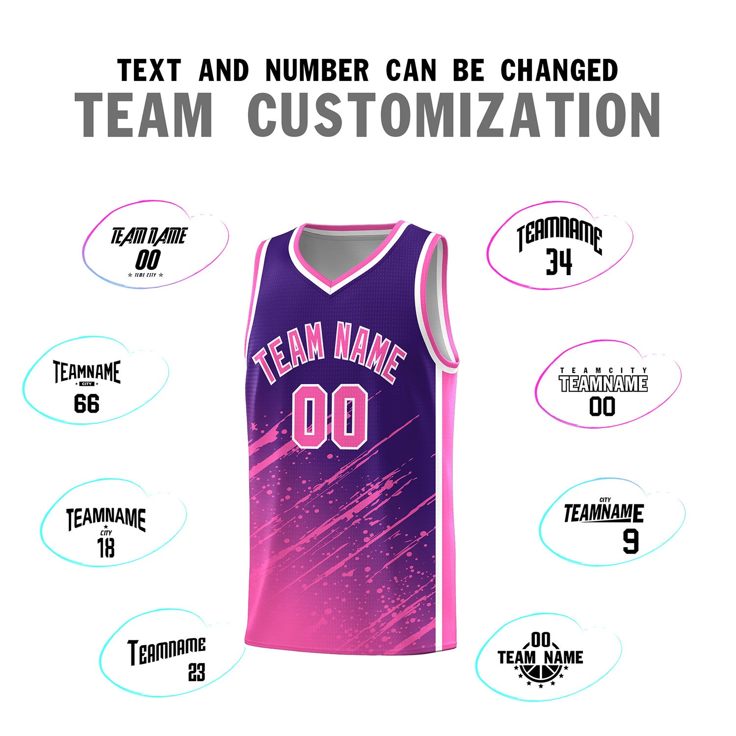 Custom Purple Basketball Kits With Pink Paint Graffiti
