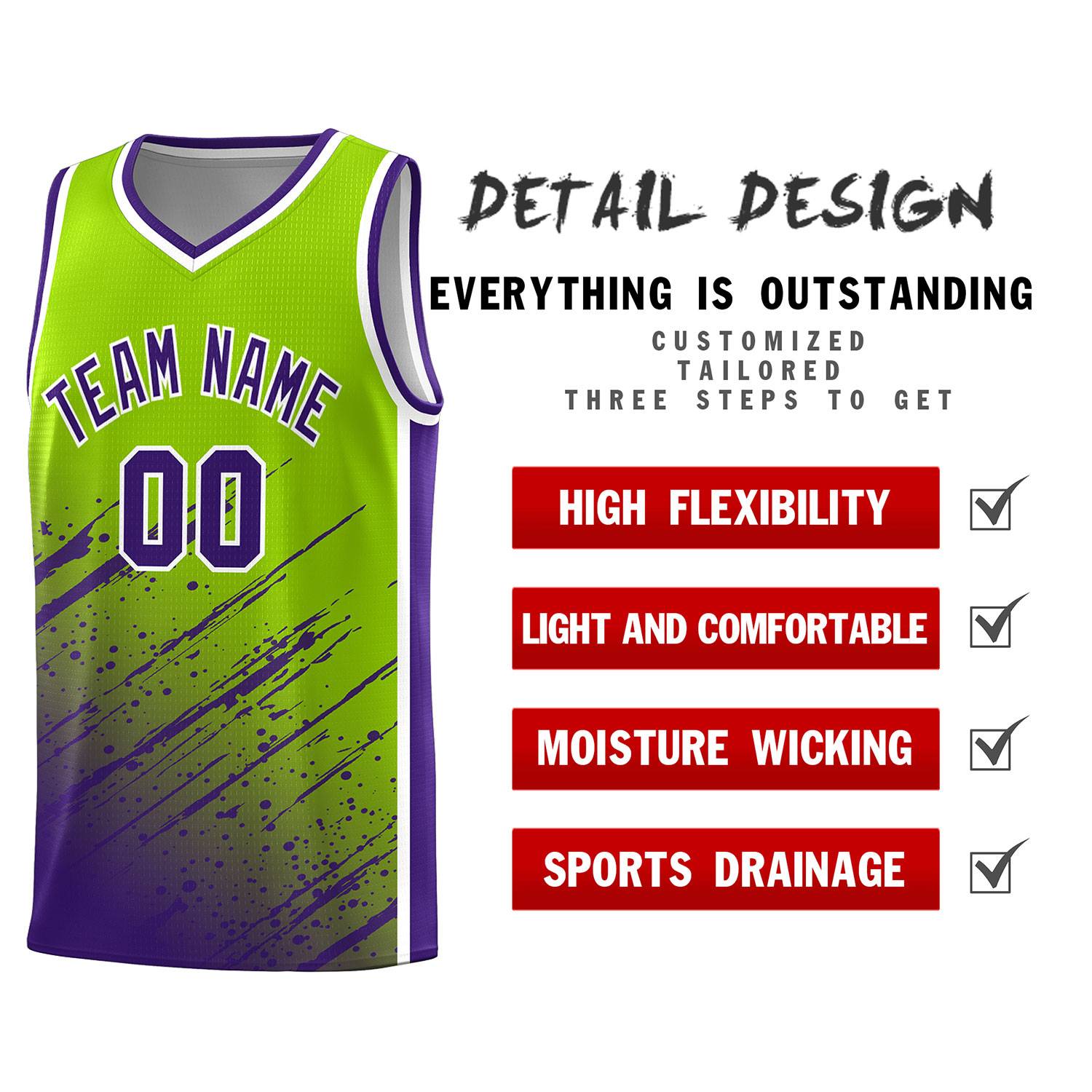 Custom Neon Green Basketball Kits With Purple Paint Graffiti