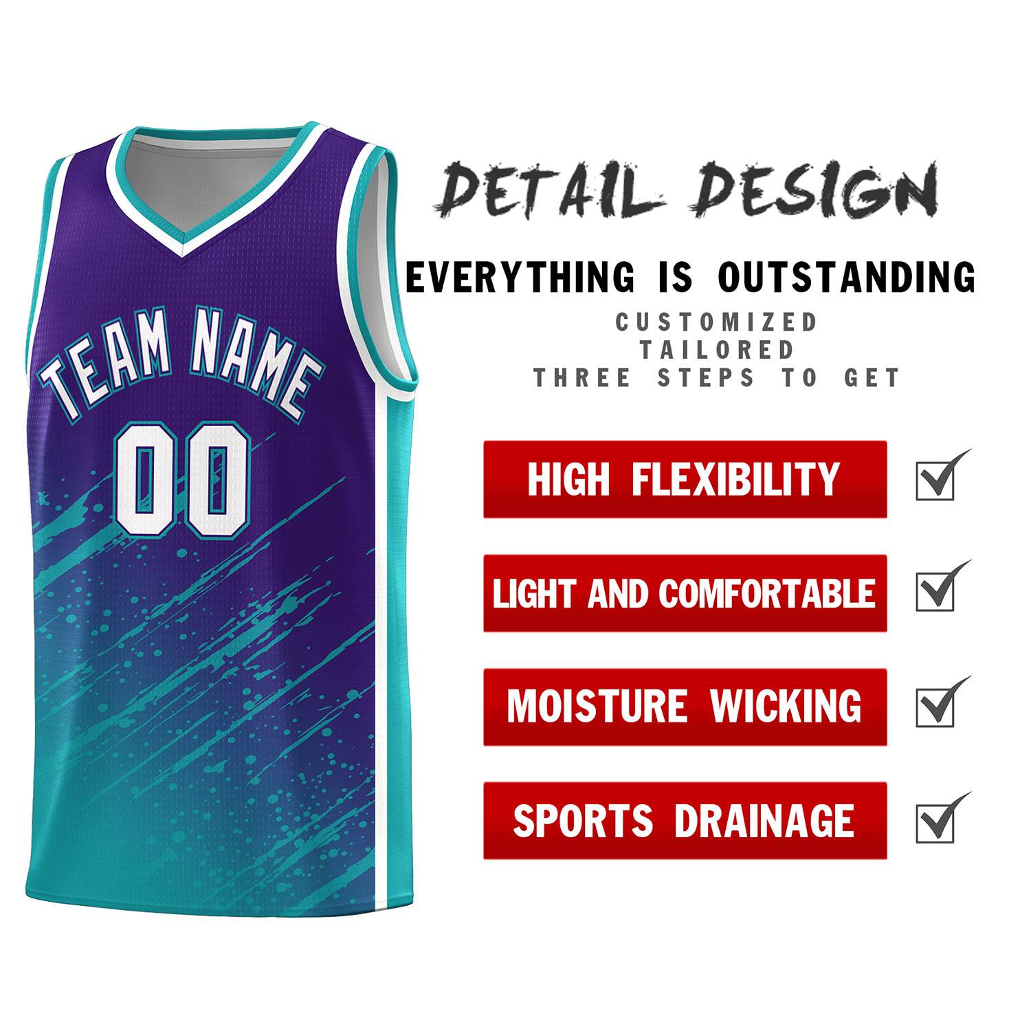Custom Purple Basketball Kits With Aqua Paint Graffiti