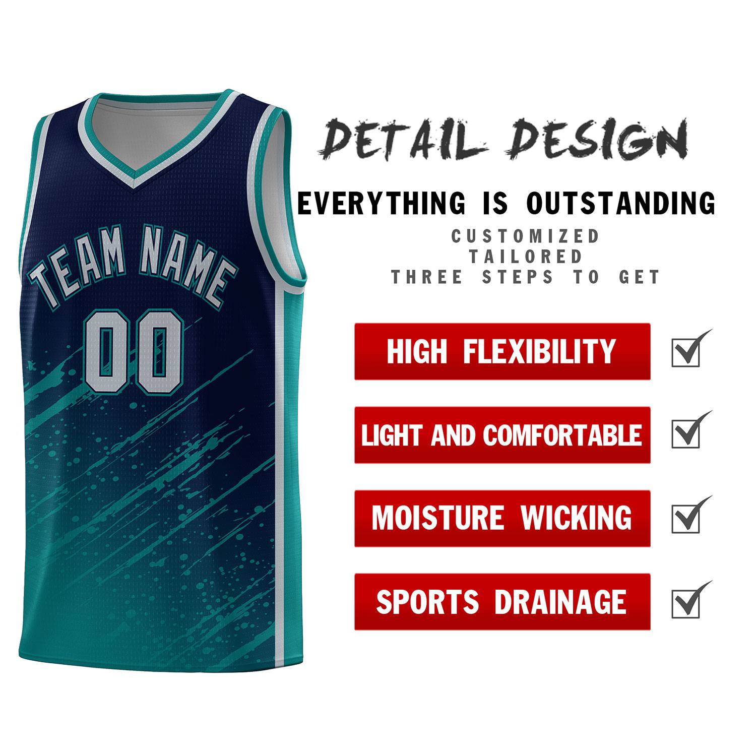 Custom Navy Basketball Kits With Aqua Paint Graffiti