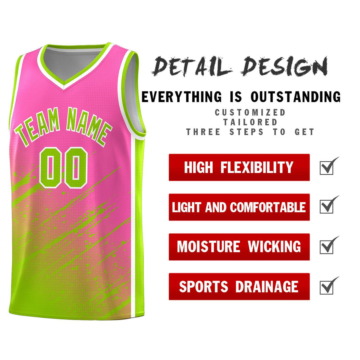 Custom Pink Basketball Kits With Neon Green Paint Graffiti