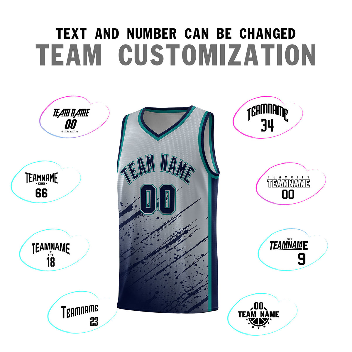 Custom Gray Basketball Kits With Navy Paint Graffiti