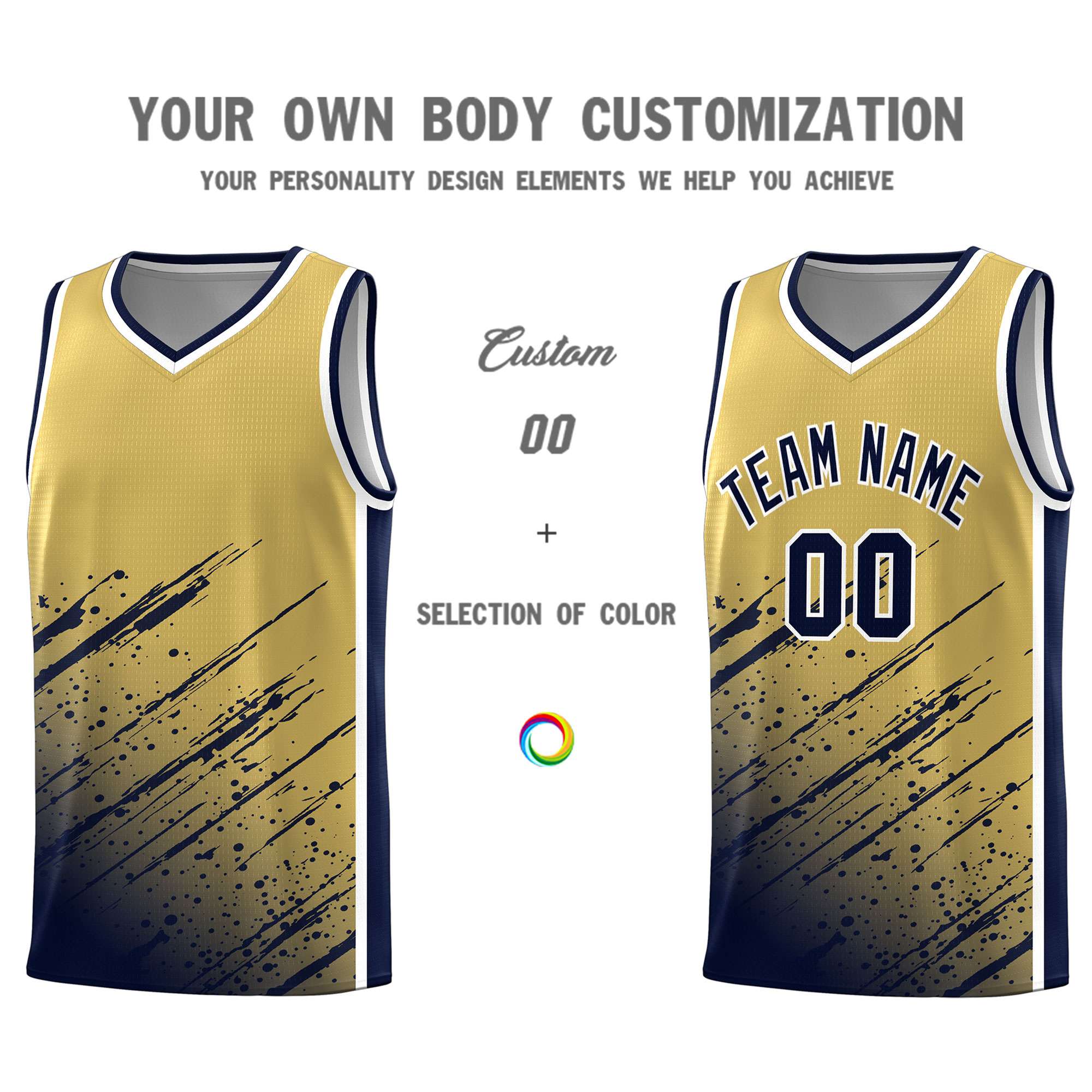 Custom Khaki Basketball Kits With Navy Paint Graffiti