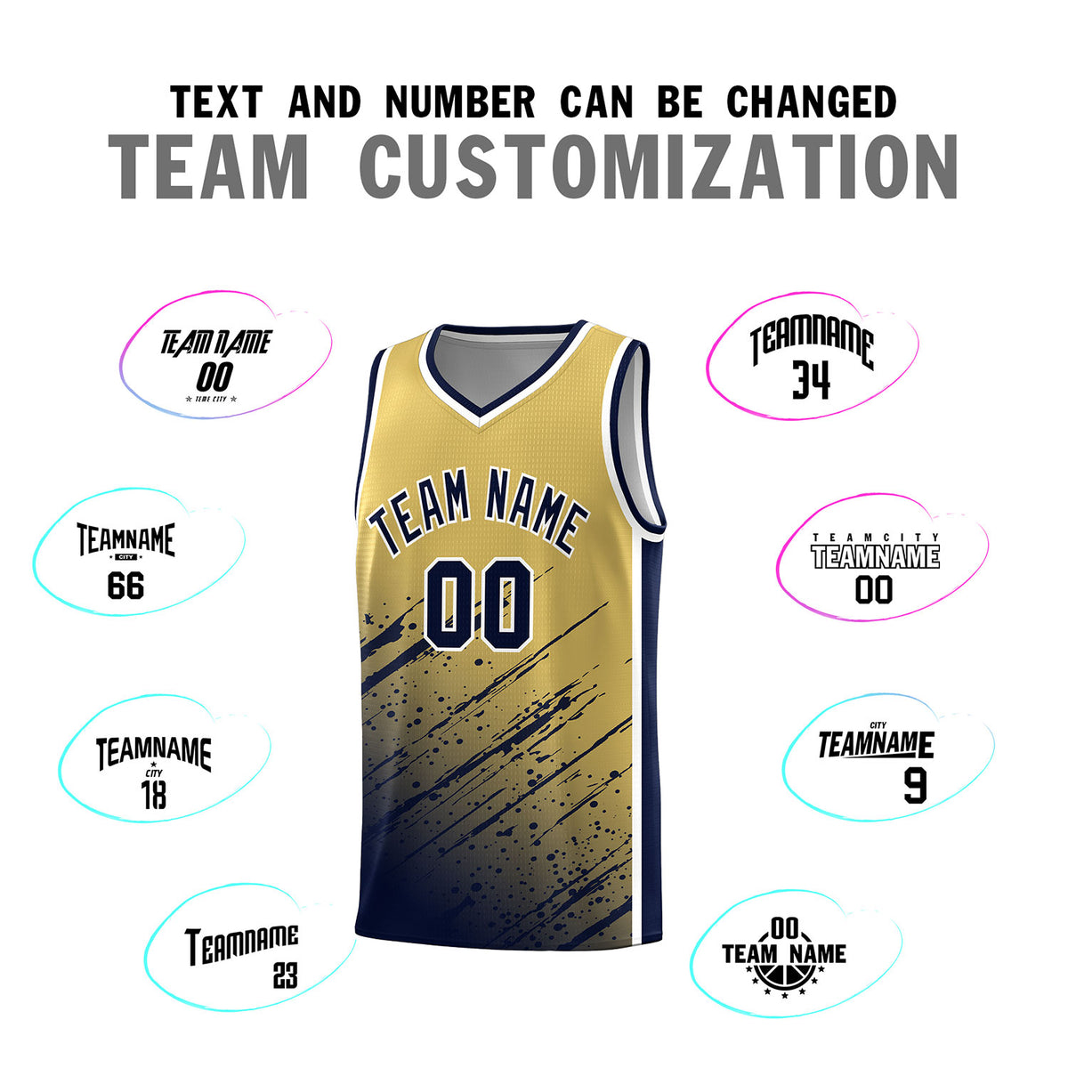 Custom Khaki Basketball Kits With Navy Paint Graffiti