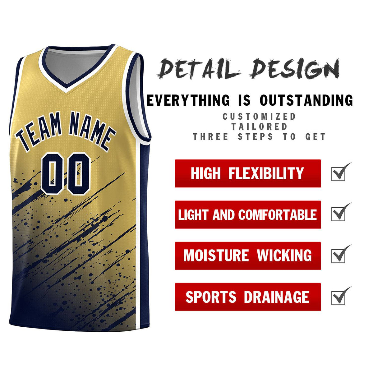 Custom Khaki Basketball Kits With Navy Paint Graffiti
