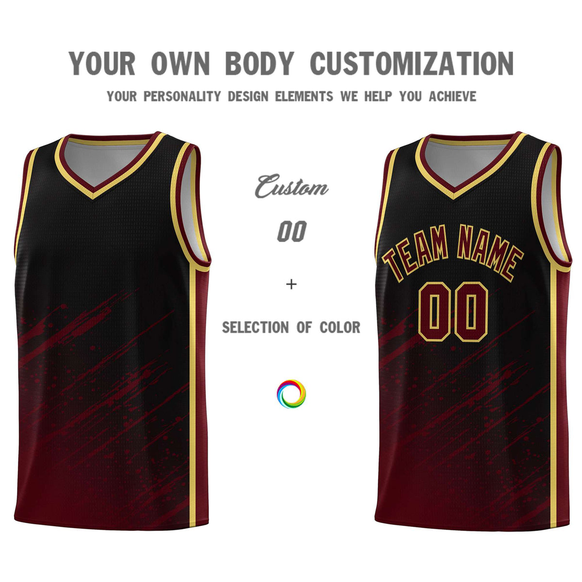 Custom Black Basketball Kits With Crimson Paint Graffiti
