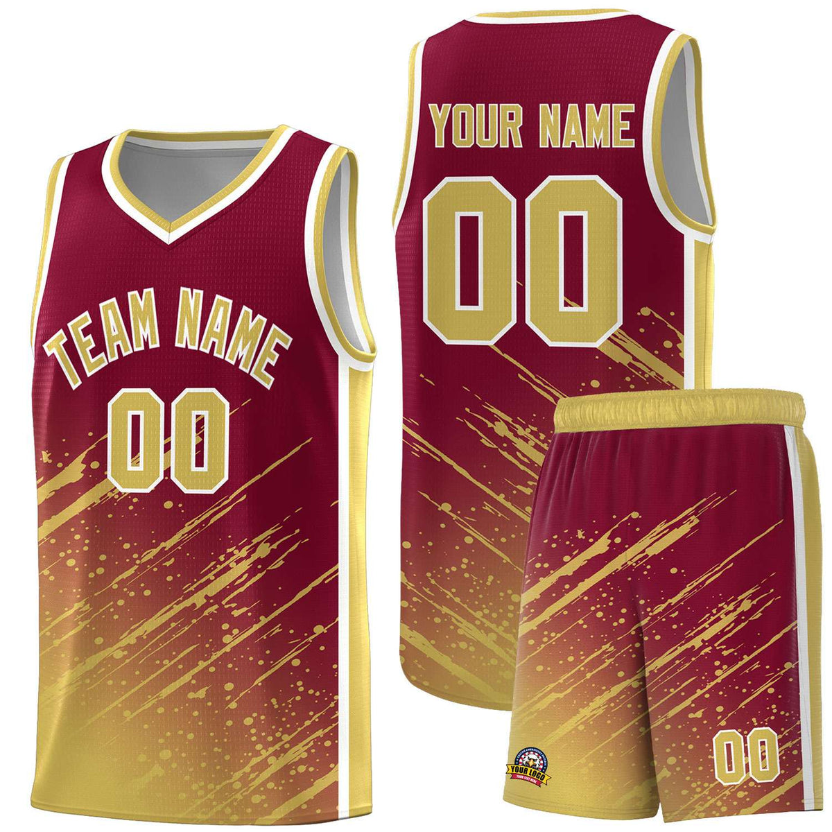 Custom Crimson Basketball Kits With Khaki Paint Graffiti