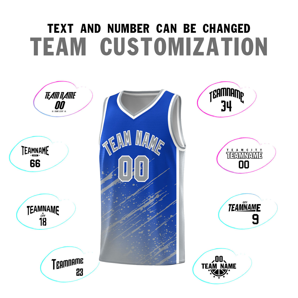 Custom Royal Basketball Kits With Gray Paint Graffiti