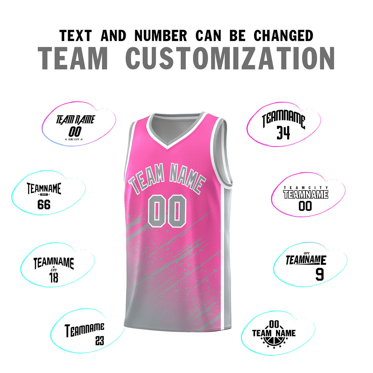 Custom Pink Basketball Kits With Gray Paint Graffiti