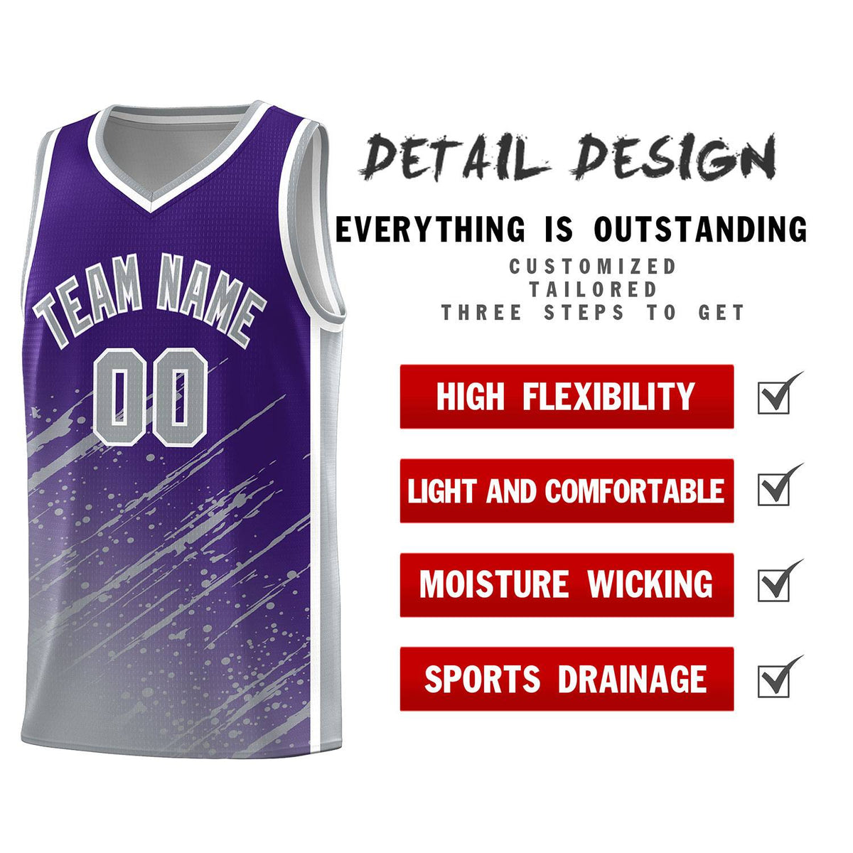 Custom Purple Basketball Kits With Gray Paint Graffiti