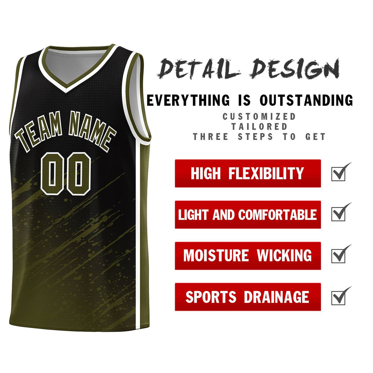 Custom Black Basketball Kits With Olive Paint Graffiti