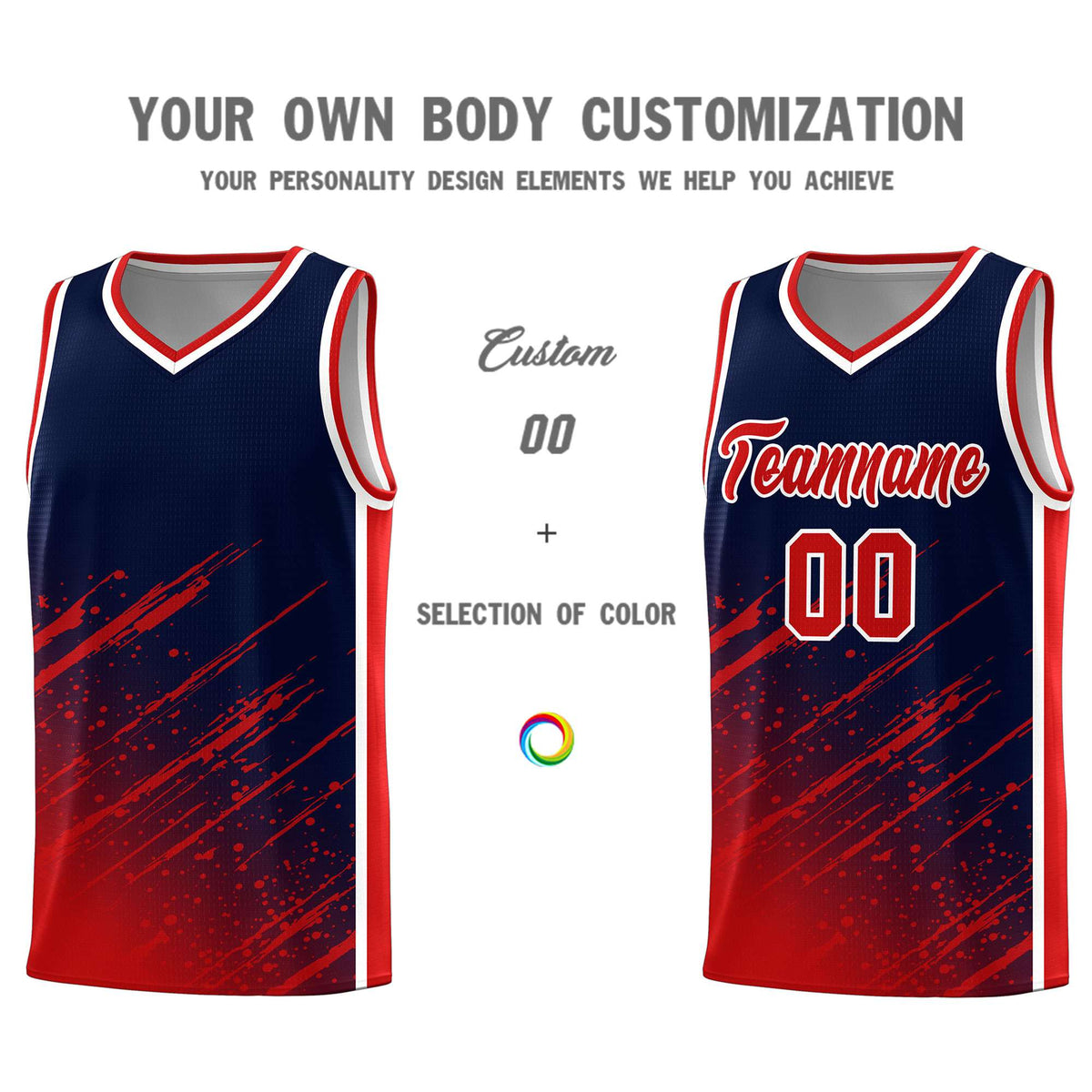 Custom Navy Basketball Kits With Red Paint Graffiti