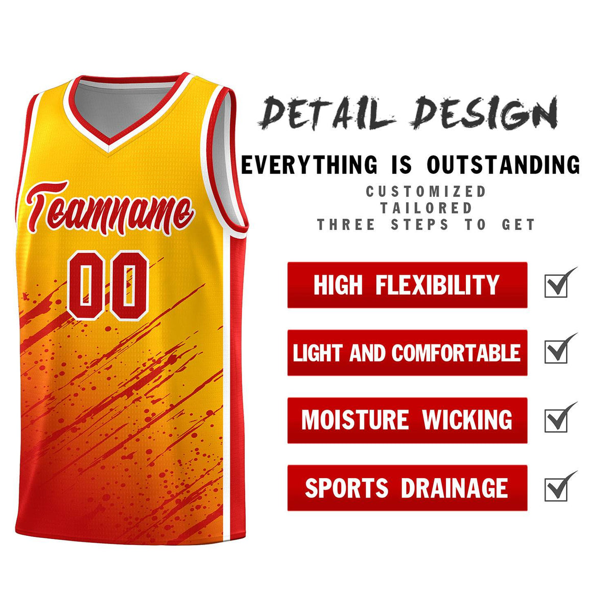 Custom Yellow Basketball Kits With Red Paint Graffiti