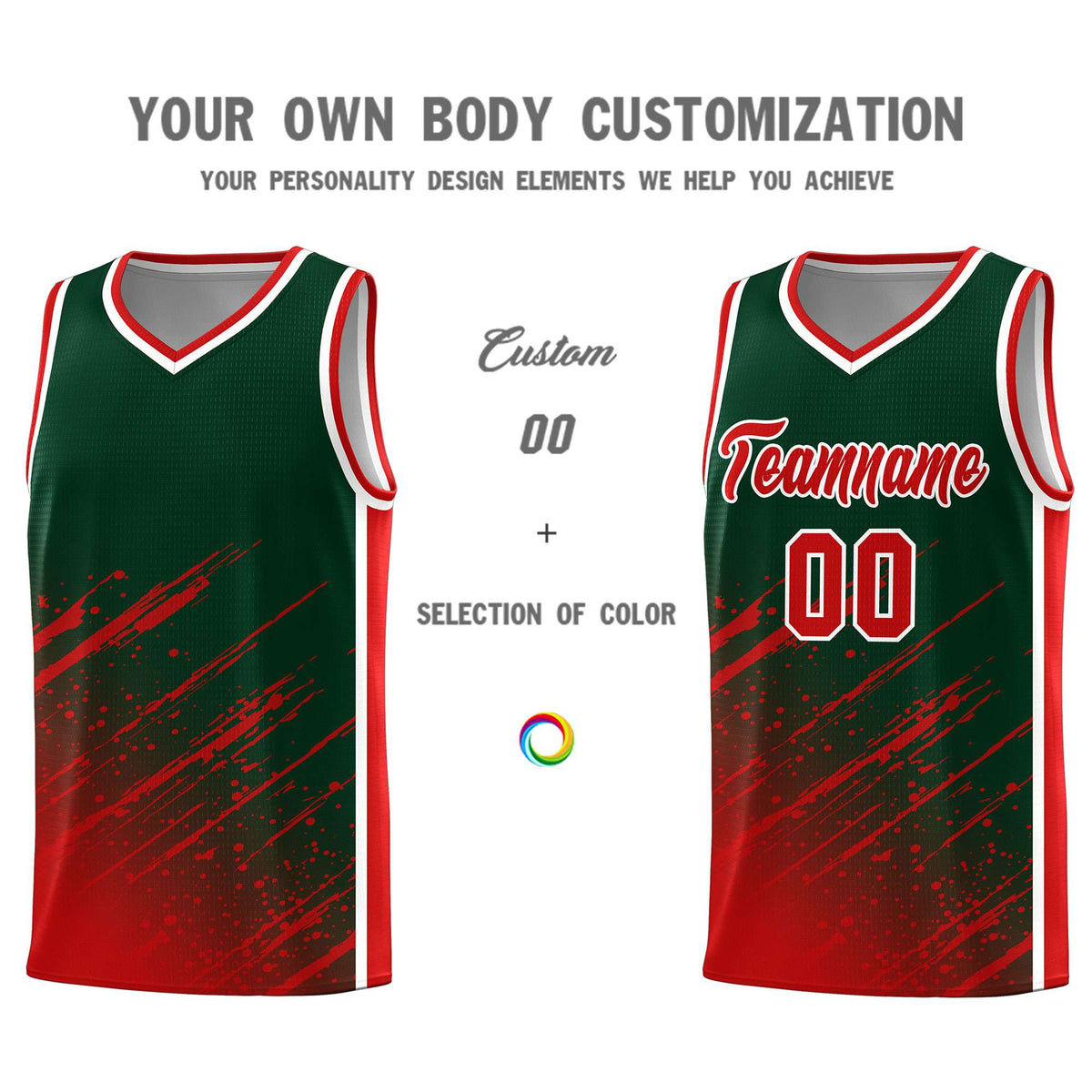Custom Green Basketball Kits With Red Paint Graffiti