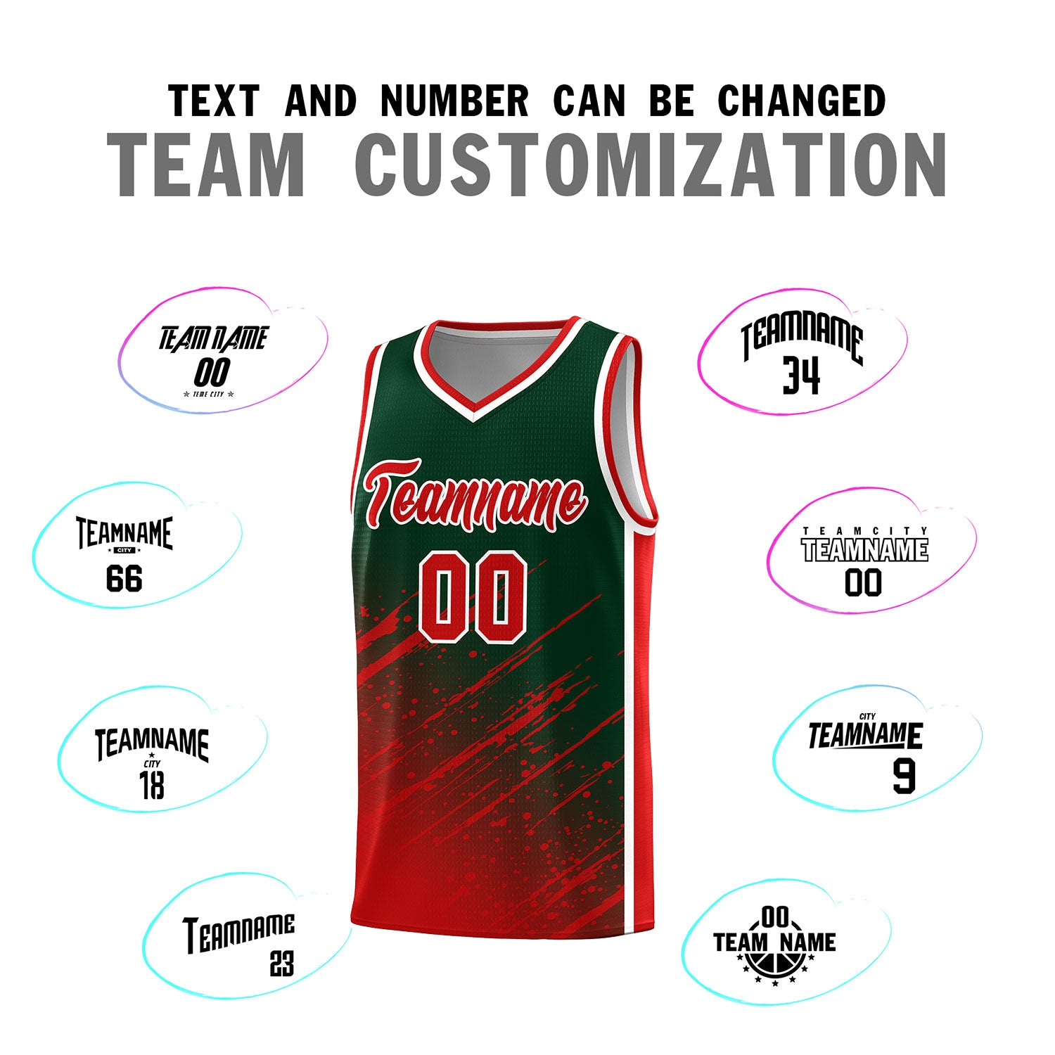 Custom Green Basketball Kits With Red Paint Graffiti