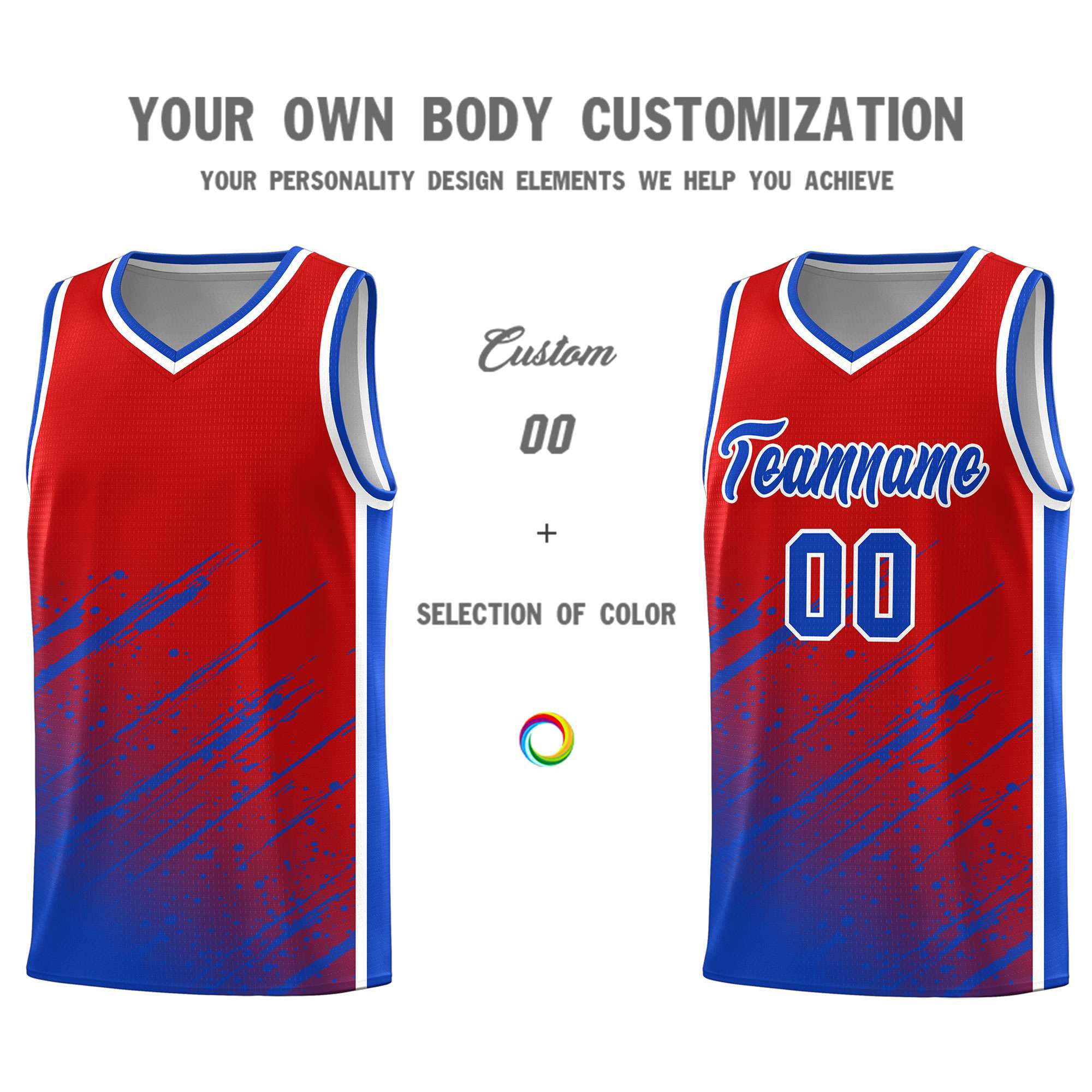 Custom Red Basketball Kits With Royal Paint Graffiti